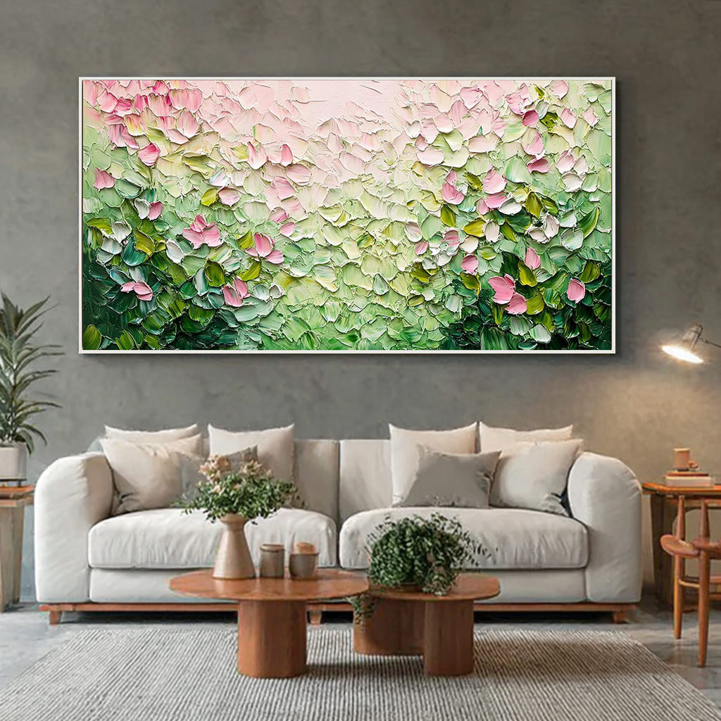 Petal Drift – Modern Pink Blossom Relief Floral Painting | Contemporary Botanical Bedroom & Living Room Art