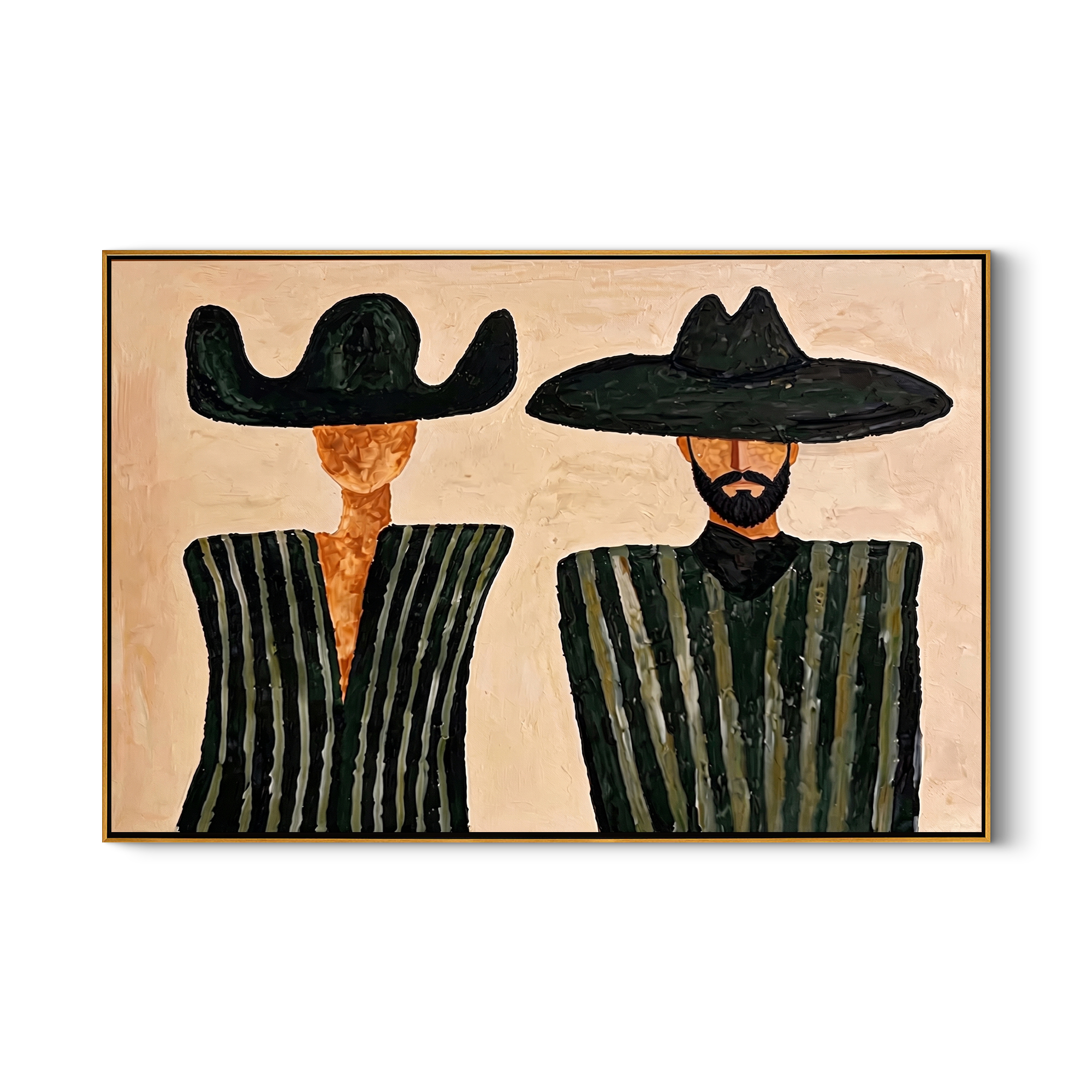 Desert Whispers – Modernist Striped Figure Painting | Minimalist Impasto Entryway Art