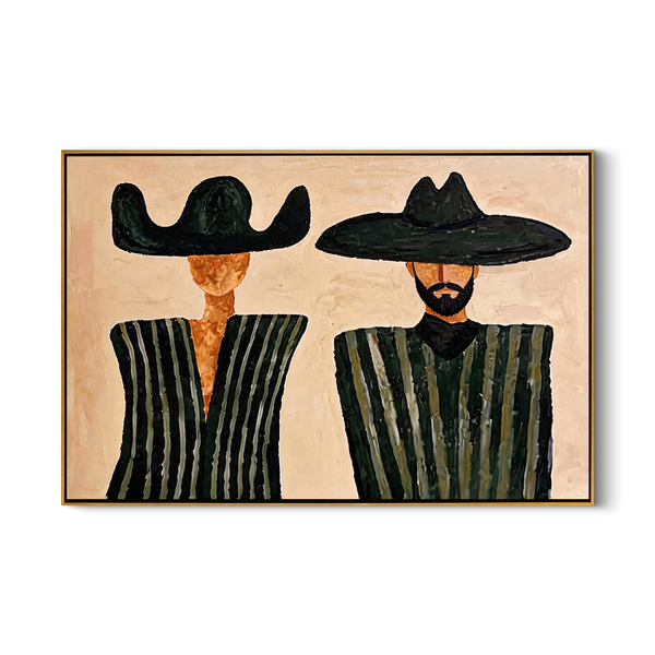 Desert Whispers – Modernist Striped Figure Painting | Minimalist Impasto Entryway Art