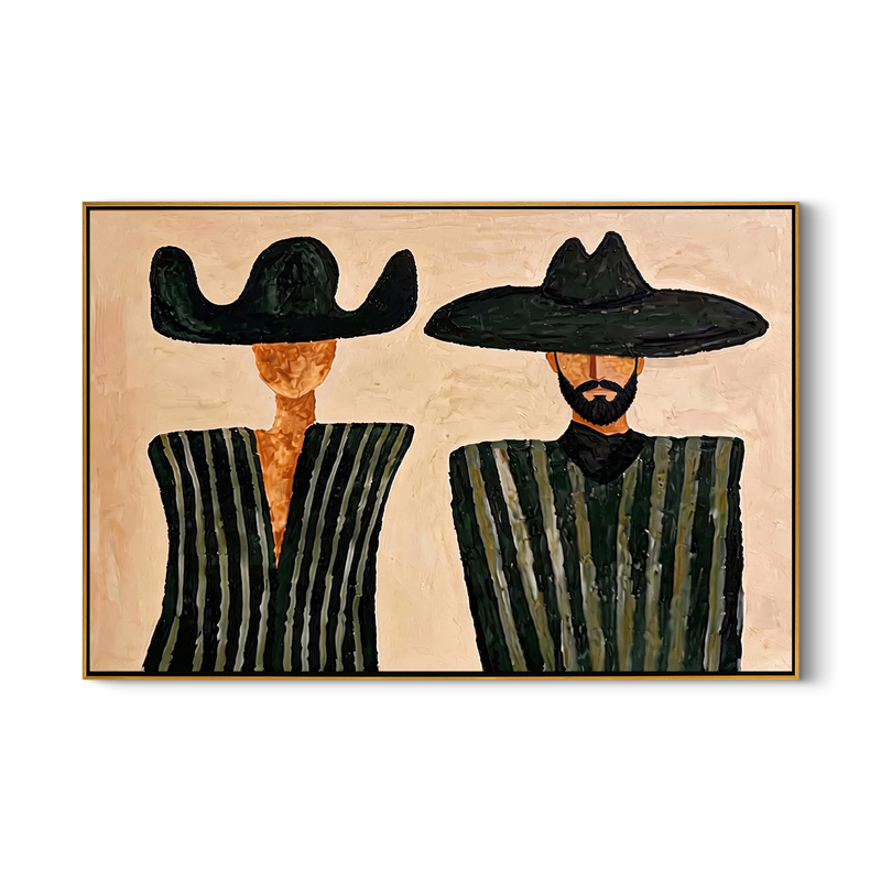Desert Whispers – Modernist Striped Figure Painting | Minimalist Impasto Entryway Art