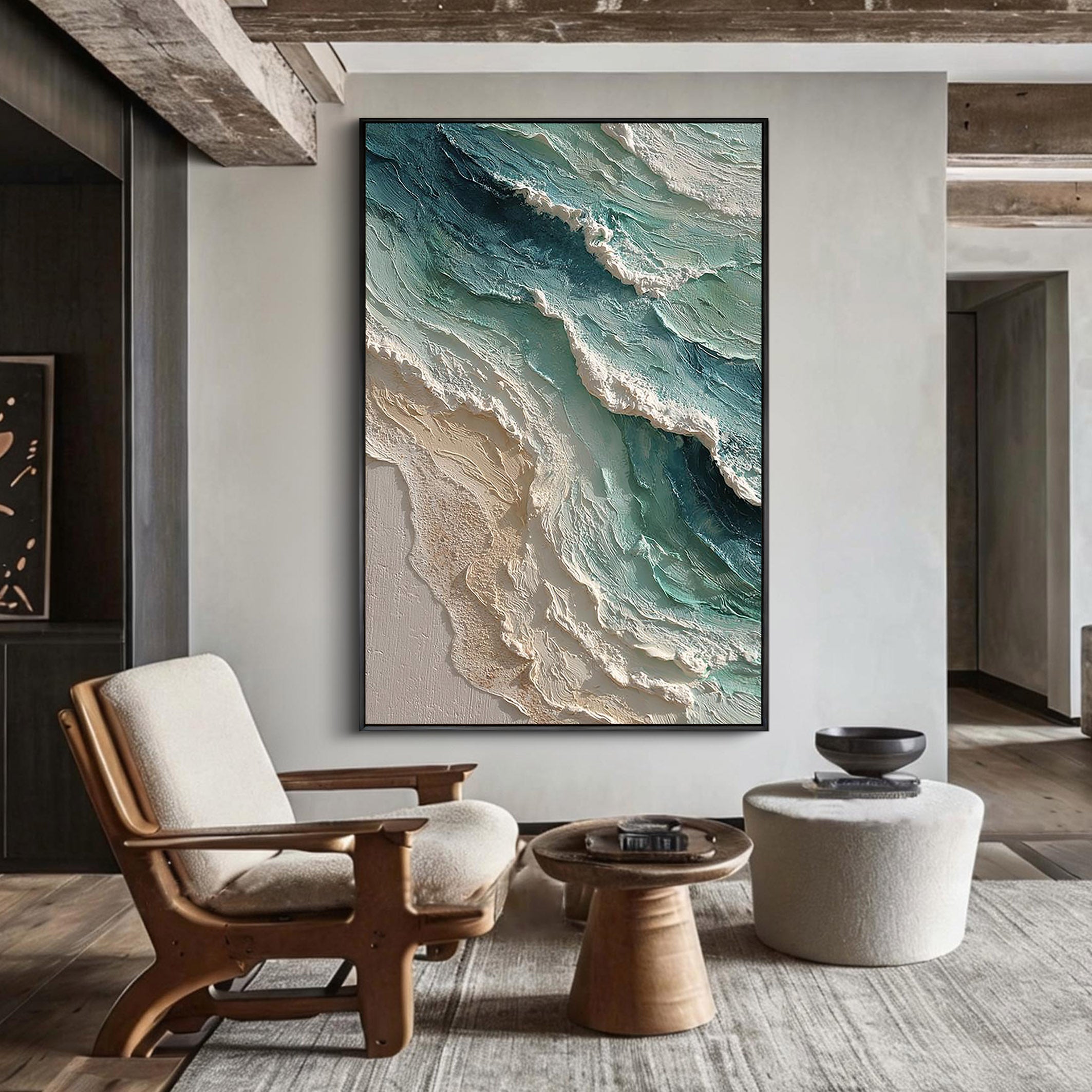 Aqua Surge – 3D Heavy Texture Coastal Seascape Hand-Painted Ocean Painting | Coastal Modern Living Room & Bedroom Art