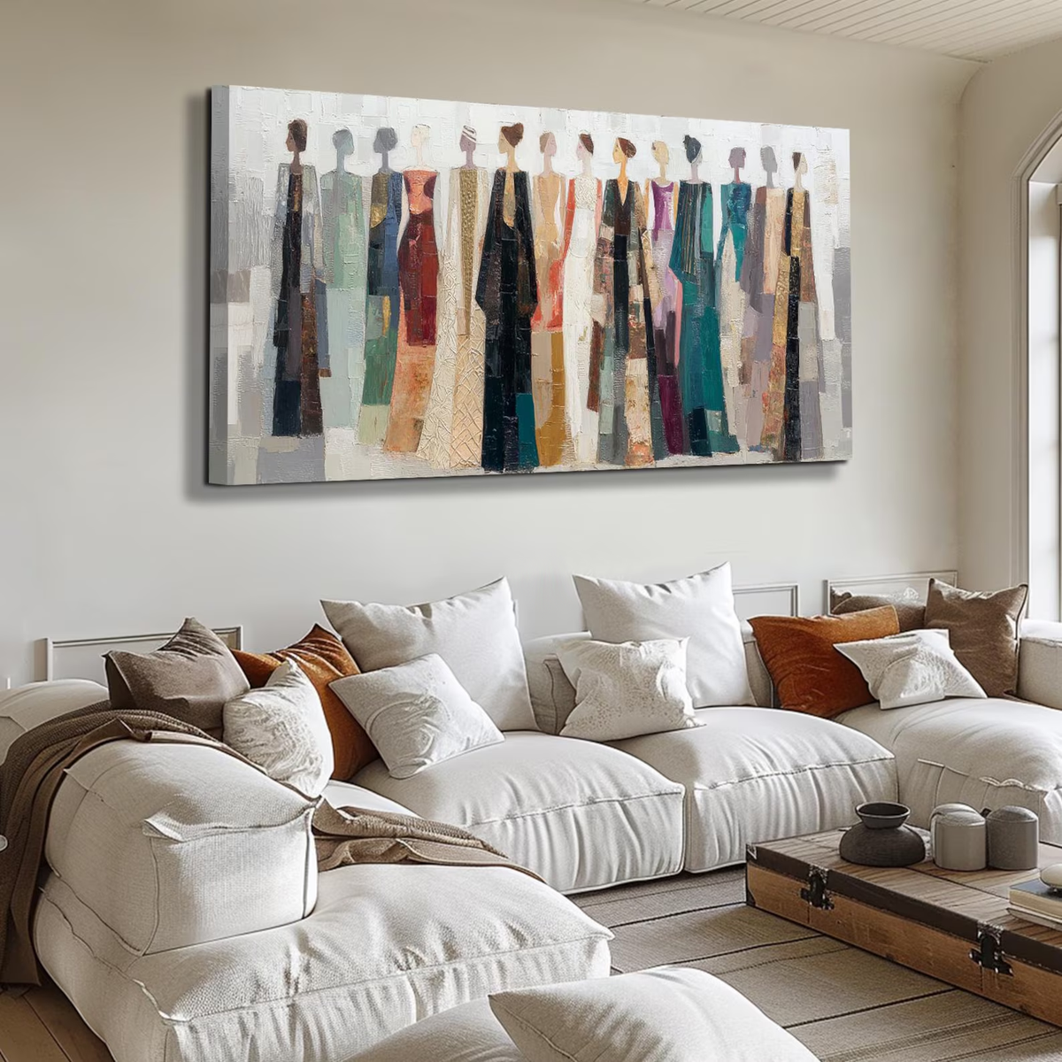 Figures in Painted Rhythm – Colorful Abstract Figure Painting | Contemporary Horizontal Wall Art