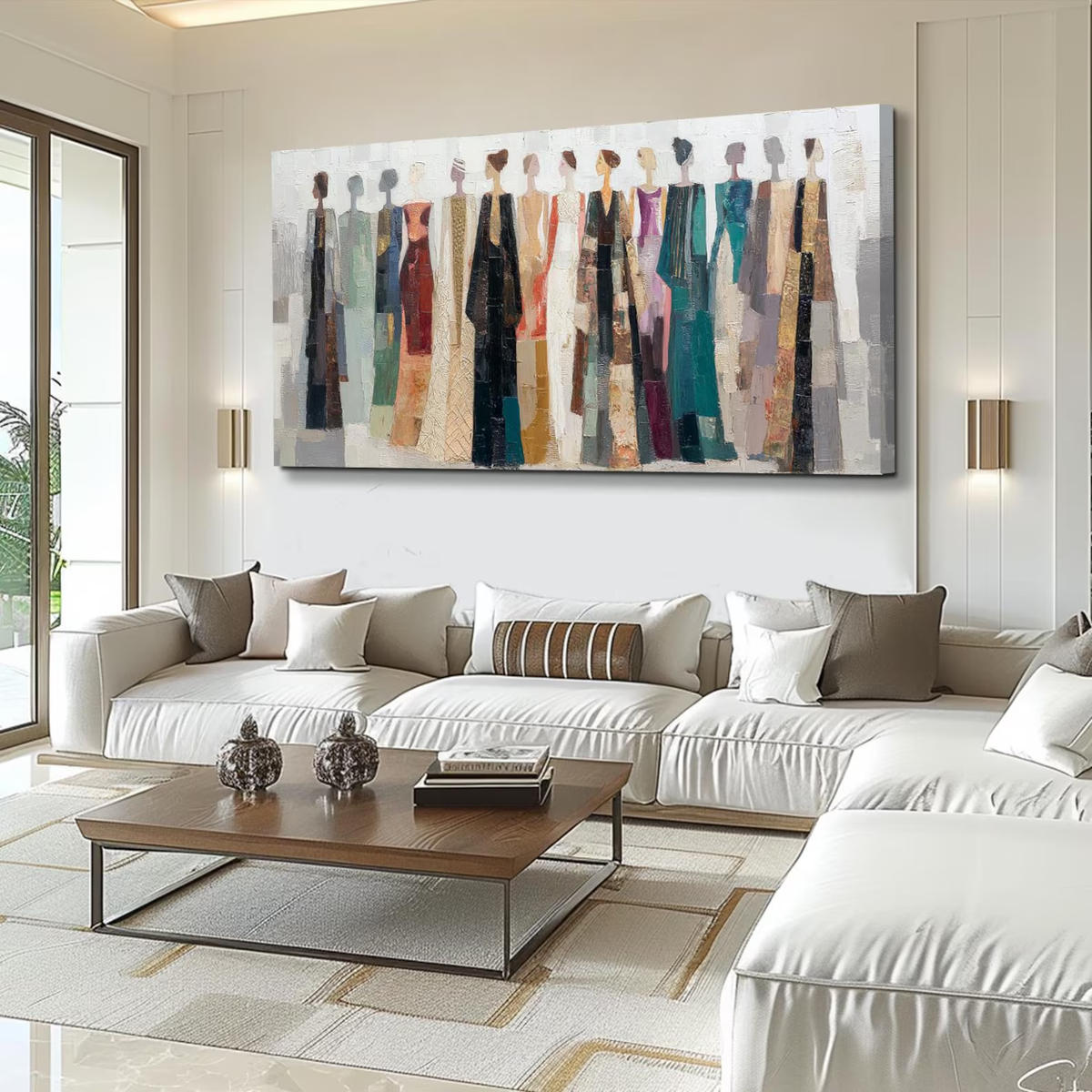 Figures in Painted Rhythm – Colorful Abstract Figure Painting | Contemporary Horizontal Wall Art