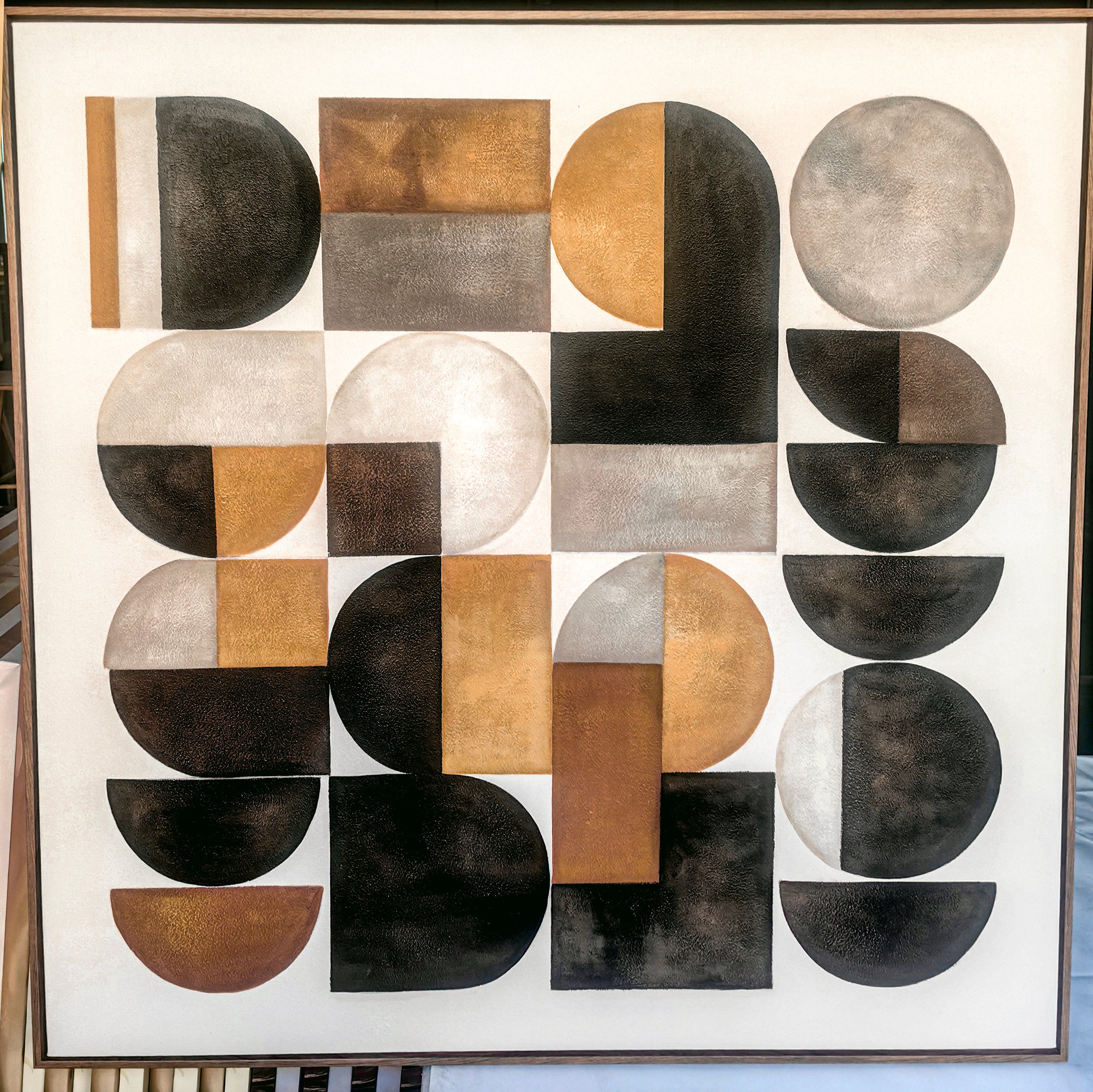 RETRO ECHO – Bauhaus-Inspired Earth-Tone Geometric Abstract Art | Mid-Century Modern Living Room Art