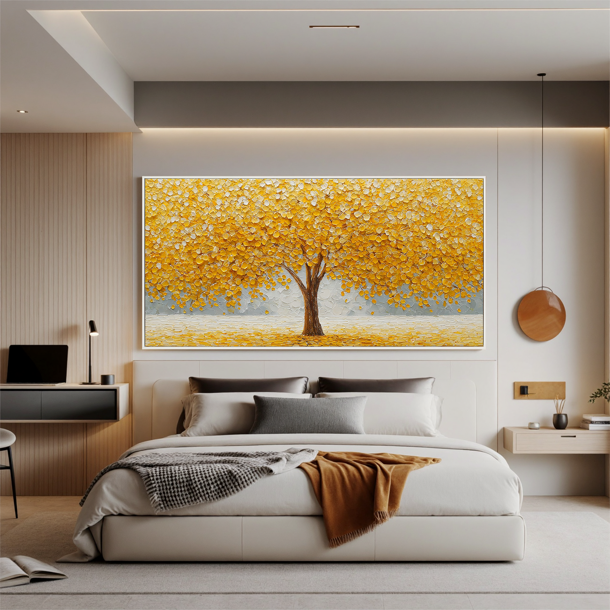 Gilded Opulence – Modern Impasto Golden Money Tree | Minimalist Sculptural Living Room Art