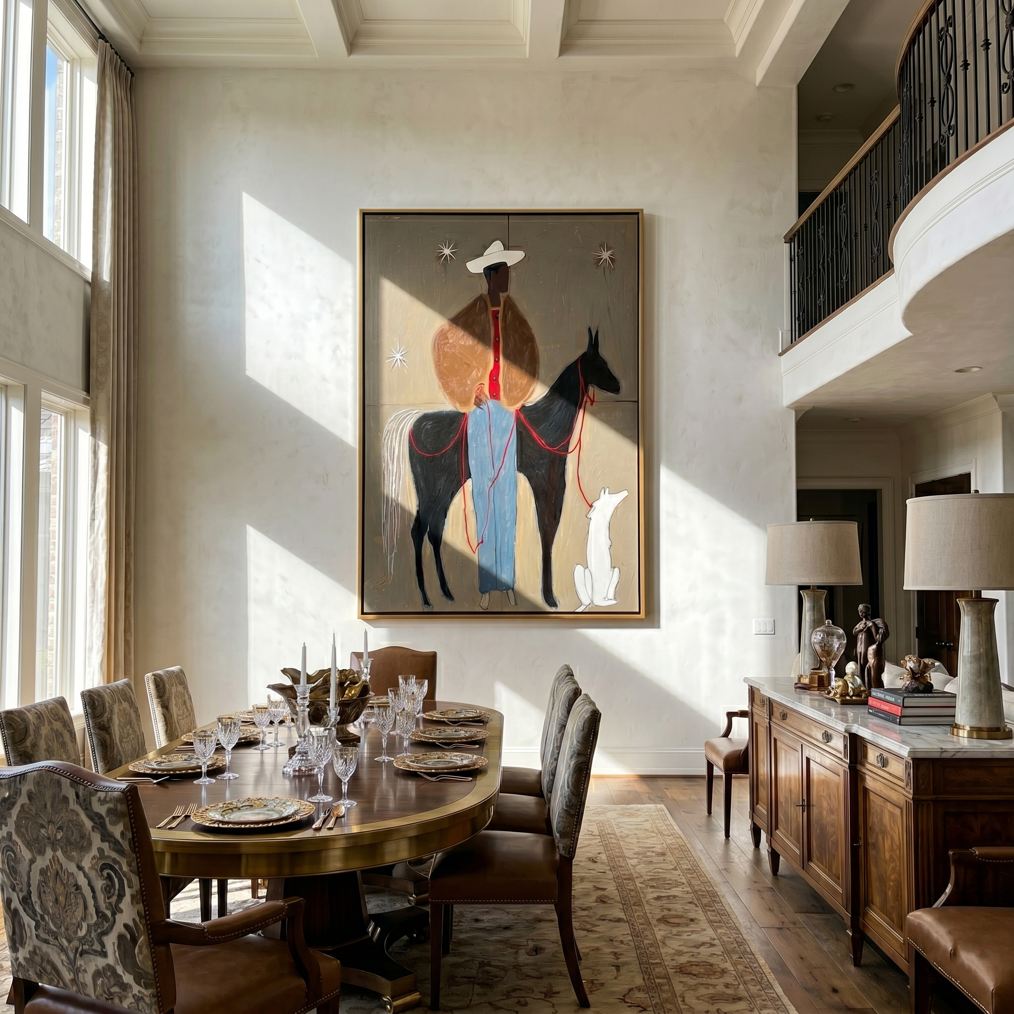 Starlit Companions – Contemporary Folk Art Cowboy & Horse Painting | Textured Wabi-Sabi Western Living Room Art