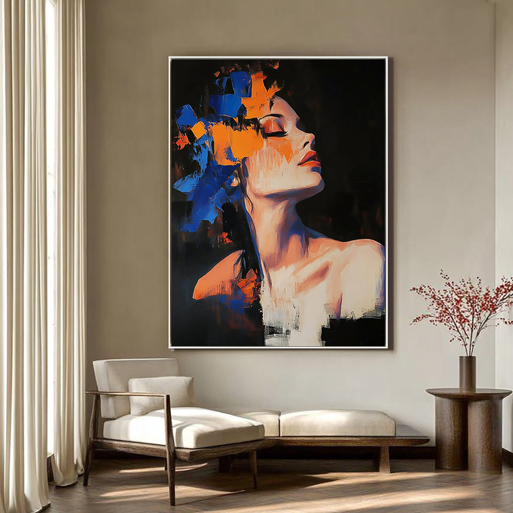 VIVID MUSE: Abstract Expressionist Portrait, Bold Color Palette Knife Face Oil Painting