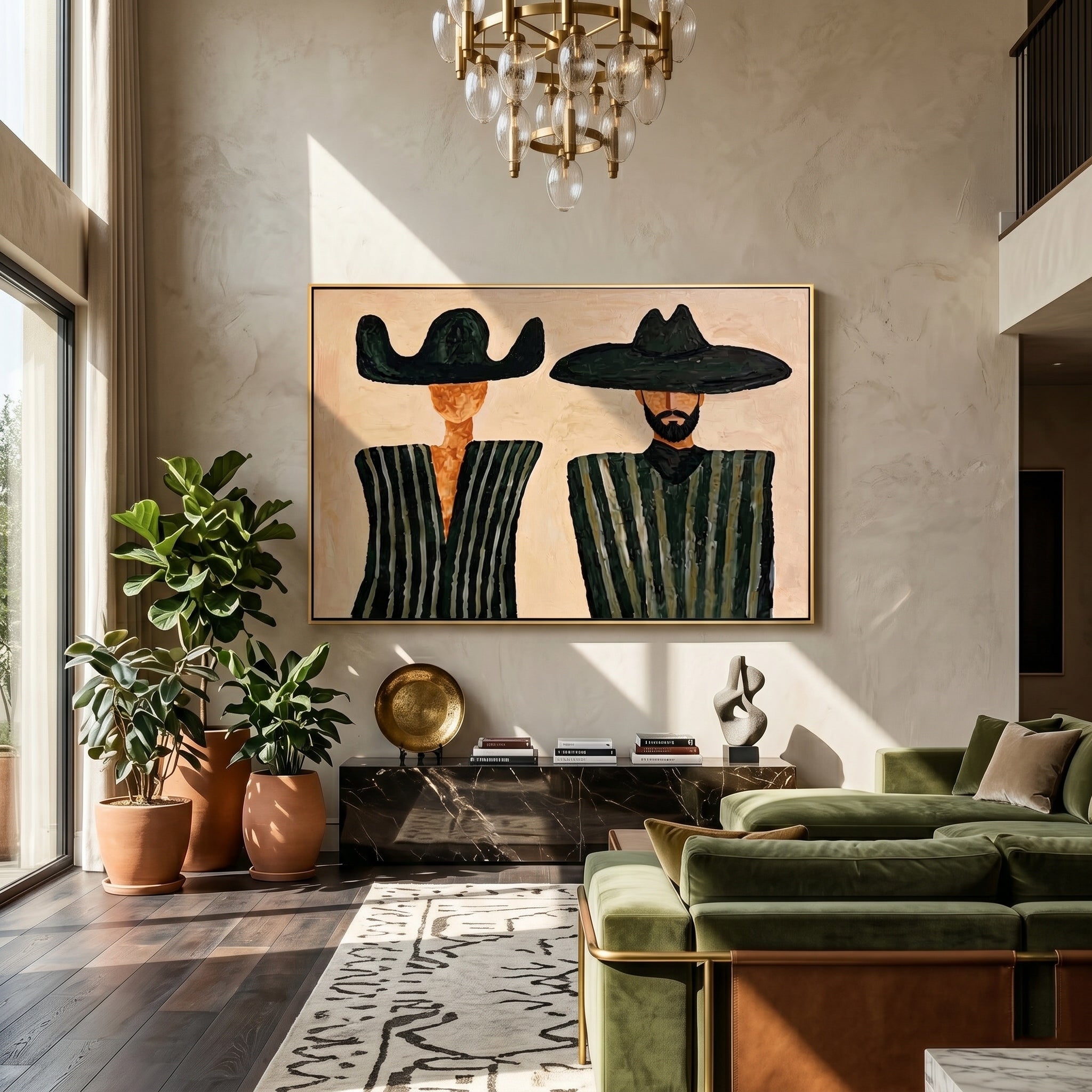 Desert Whispers – Modernist Striped Figure Painting | Minimalist Impasto Entryway Art