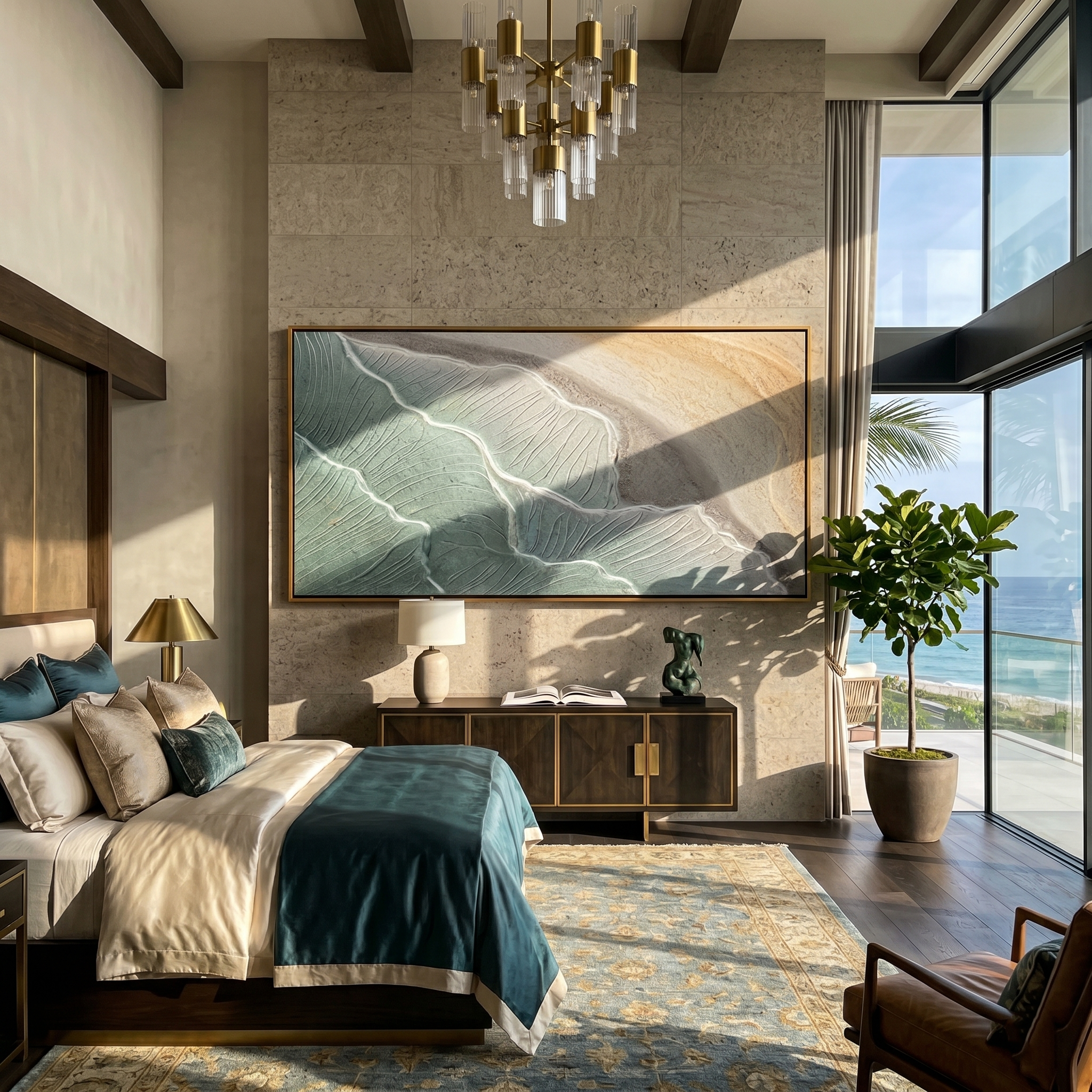 Tidal Serenity – Abstract Coastal Impasto Painting | Heavy Texture Modern Organic Wall Art