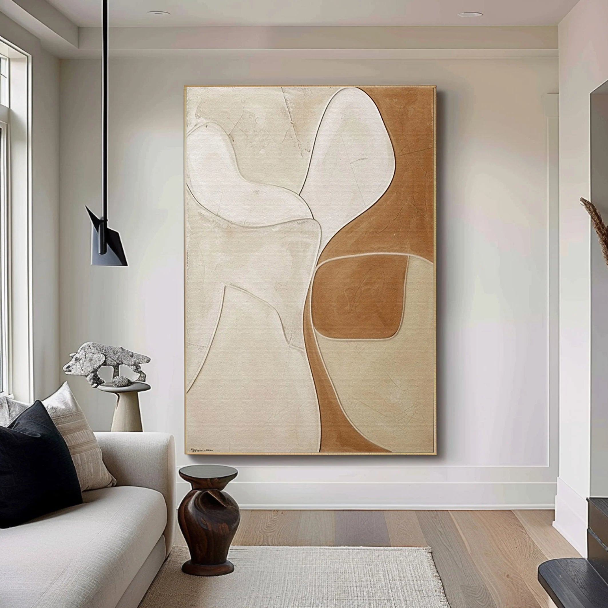 CREAMY CONTOUR: Texture Wall Art, Hand-Painted Minimalist Neutral Beige and Tan Plaster Effect Relief Studio Art