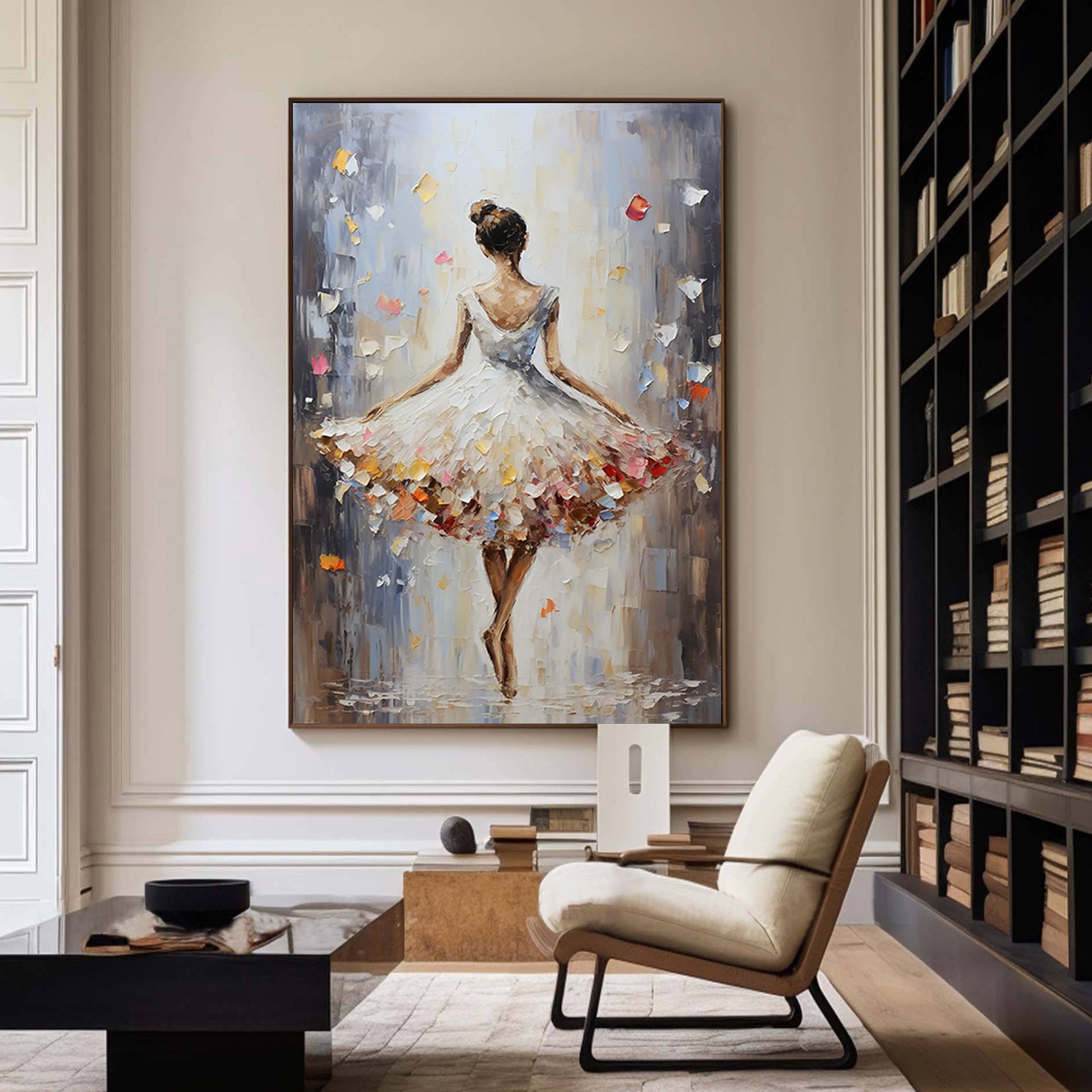 VIBRANT BALLERINA: People Portrait Art, Hand-Painted Dancer Figure Floral Skirt 3D Palette Knife Heavy Texture Gallery Art