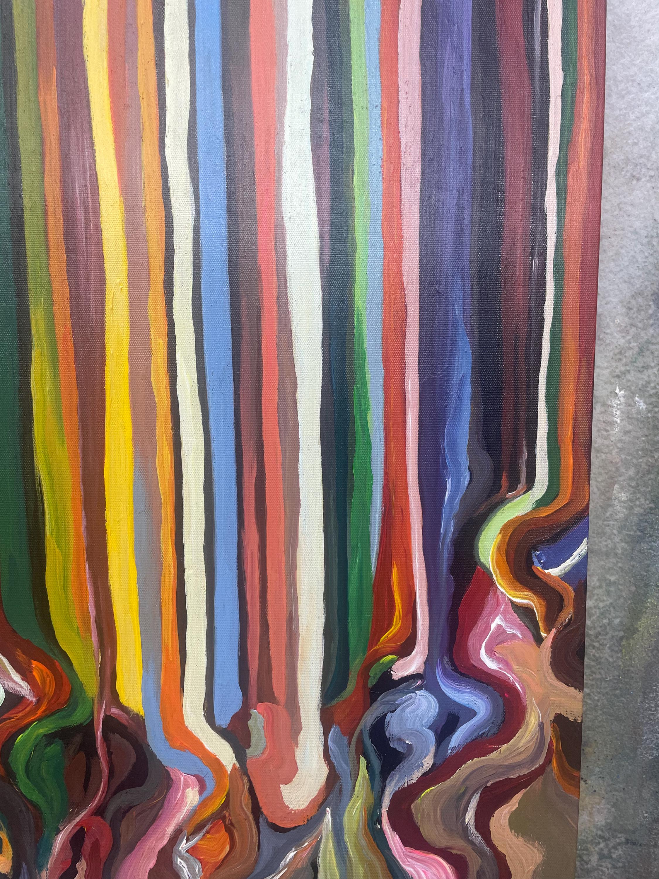 Chromatic Symphony – Modern Abstract Vertical Stripe Fluid Painting | High-End Canvas Living Room Art