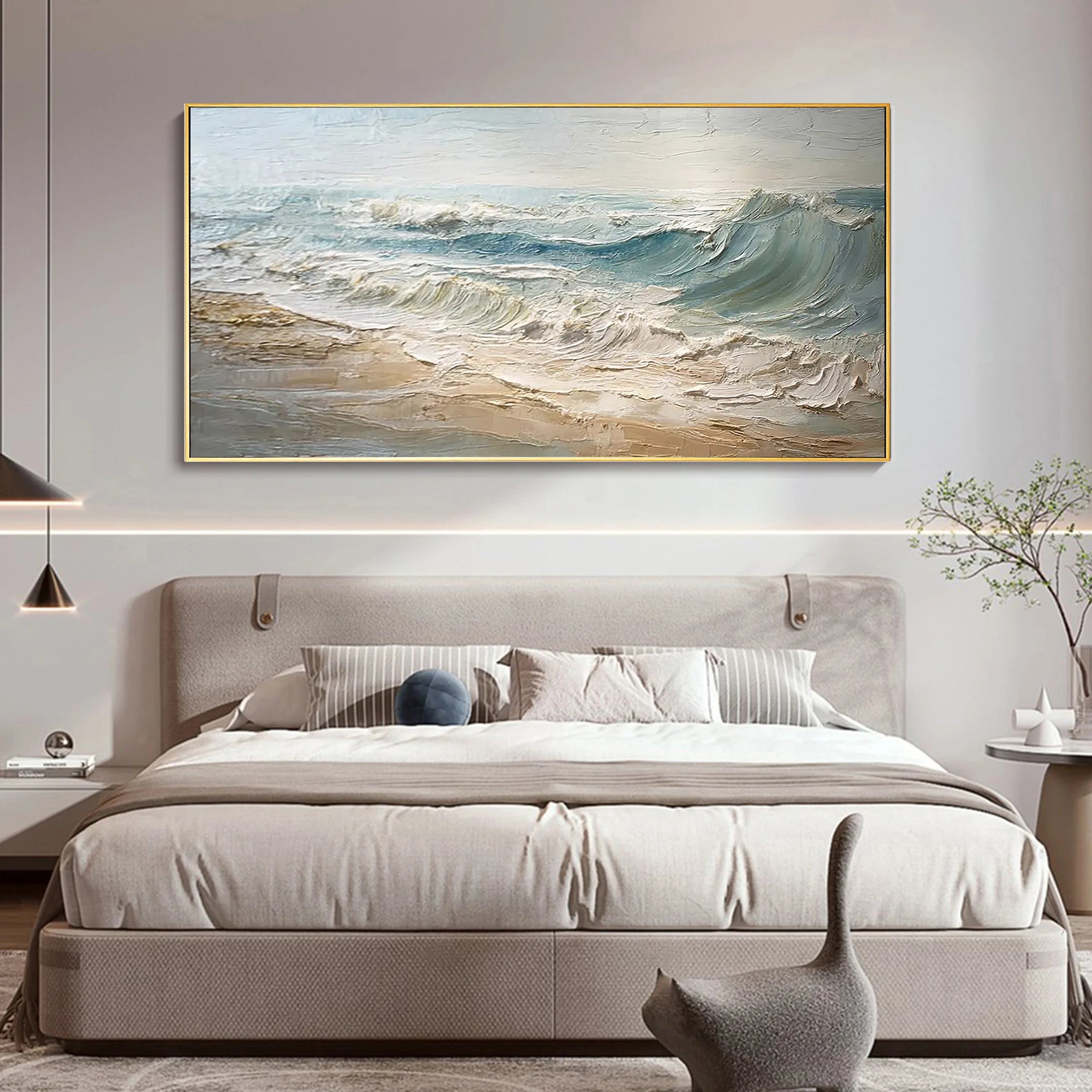 Ocean Mist – Modern Coastal Plaster Relief Texture Painting | Coastal Modern Living Room & Bedroom Art
