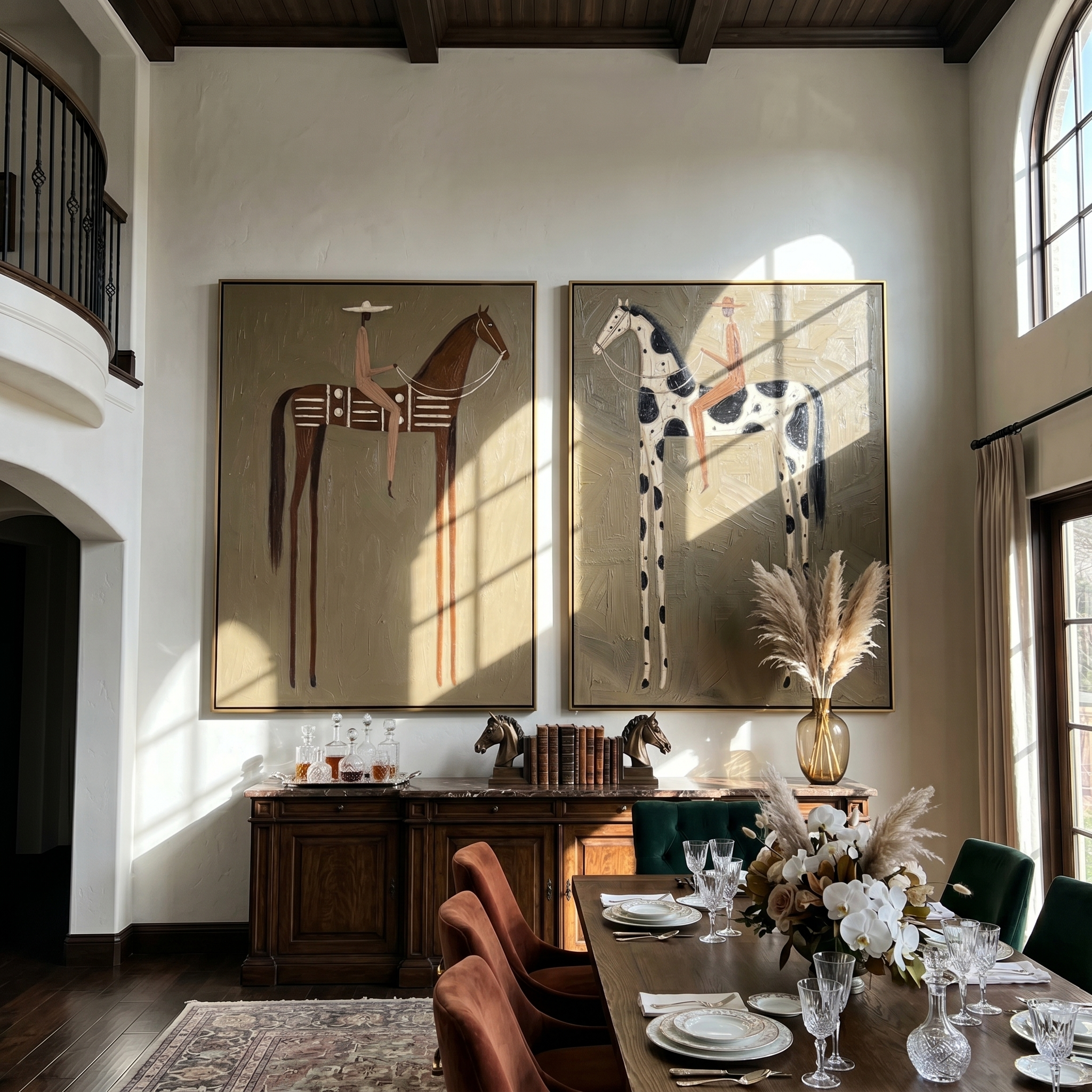 Desert Riders Diptych – Vintage Americana Two Folk Riders Two-Panel Painting | Modern Farmhouse Living Room Art
