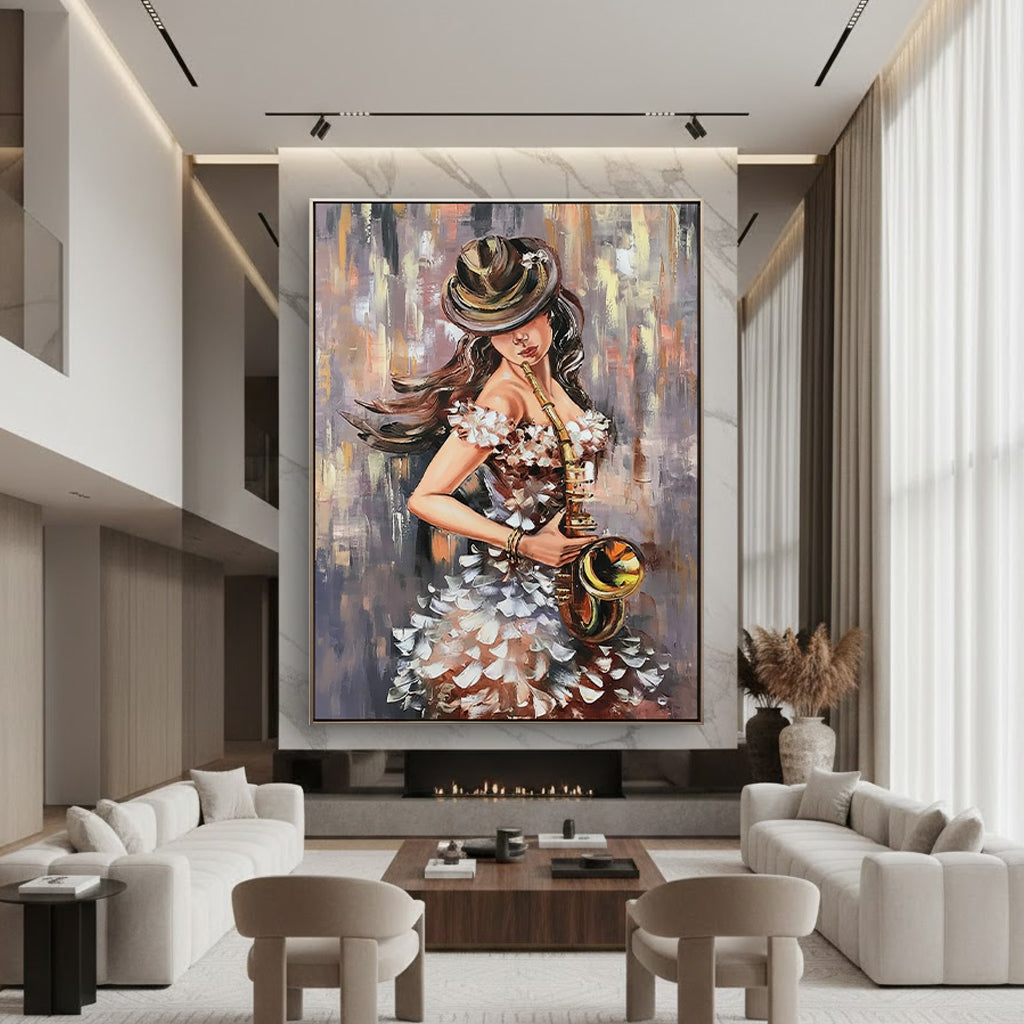 Jazz Rhythm – Palette Knife Portrait Oil Portrait Painting | Contemporary Expressionist Living Room & Office Art