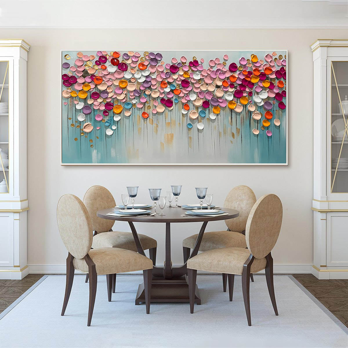 Candy Bloom – Vibrant Mosaic Petal Relief Floral Painting | Vibrant Botanical Living Room & Dining Room Art