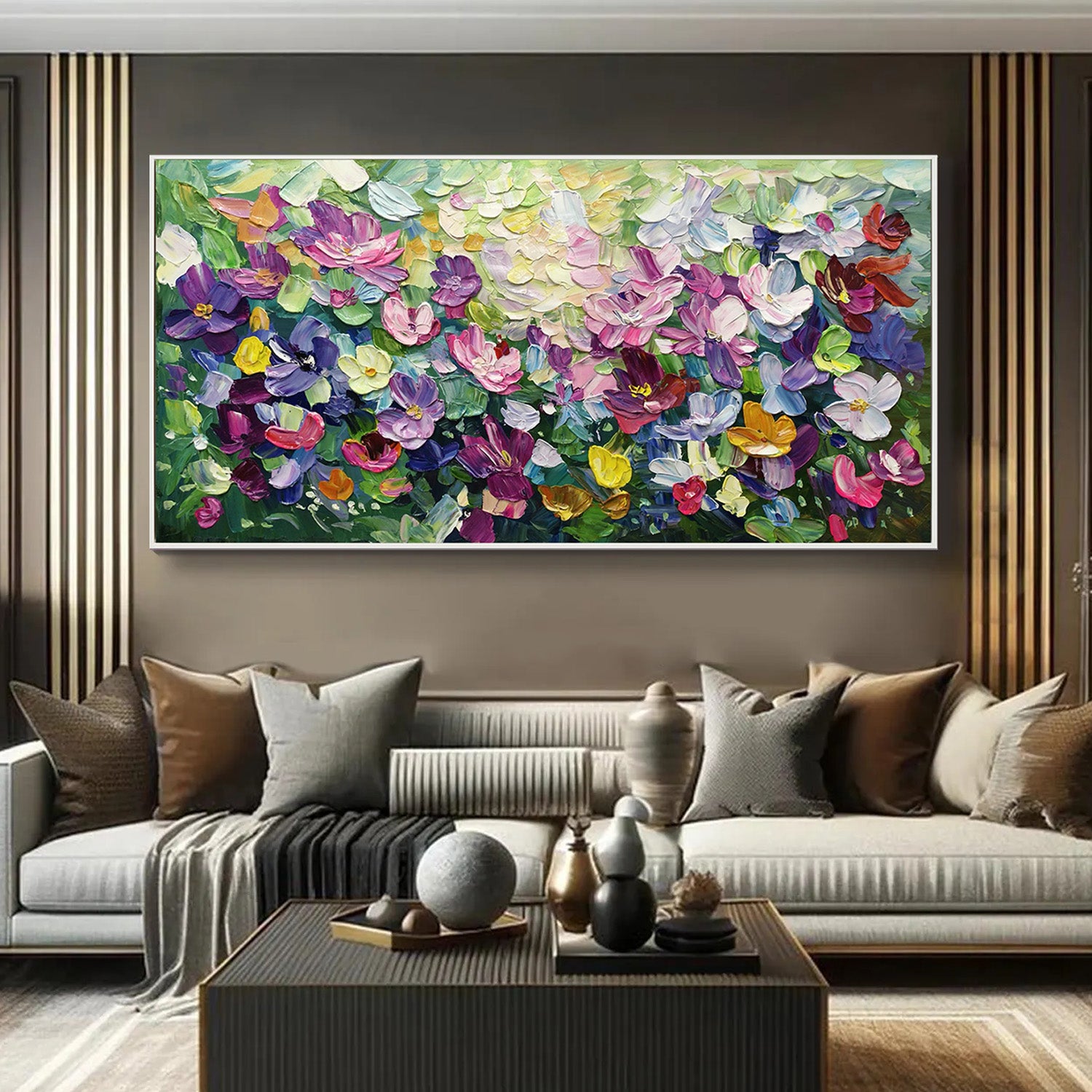 Violet Garden – Hand-Painted Purple Wildflower Textured Impressionist Floral Painting | Contemporary Botanical Bedroom & Living Room Art