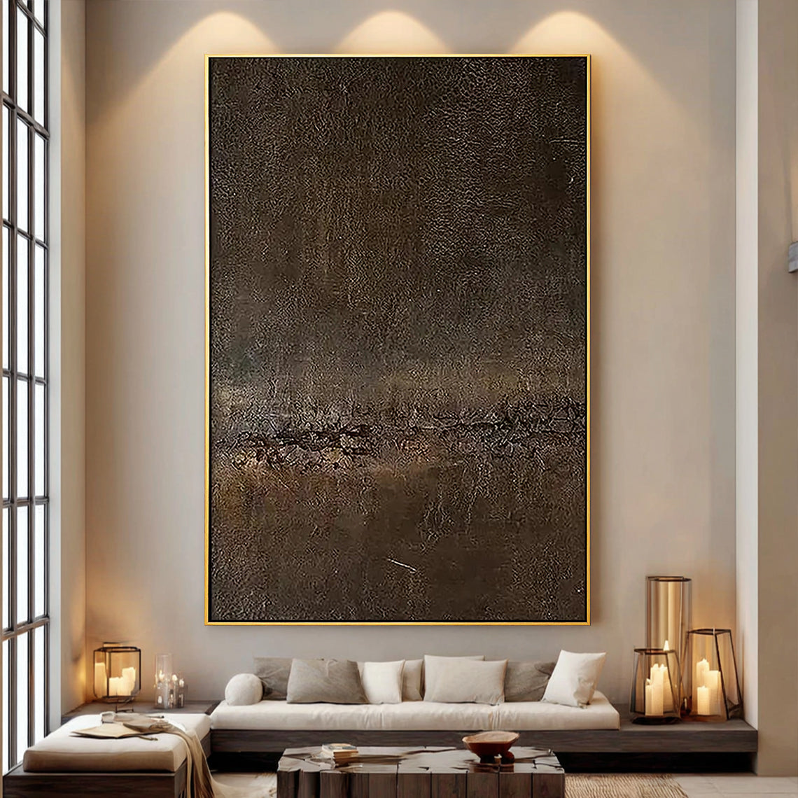 Dark Earth – Minimalist Deep Brown Grained Texture Hand-Painted Abstract Wabi-Sabi Painting | Japandi Wabi-Sabi Living Room & Bedroom Art