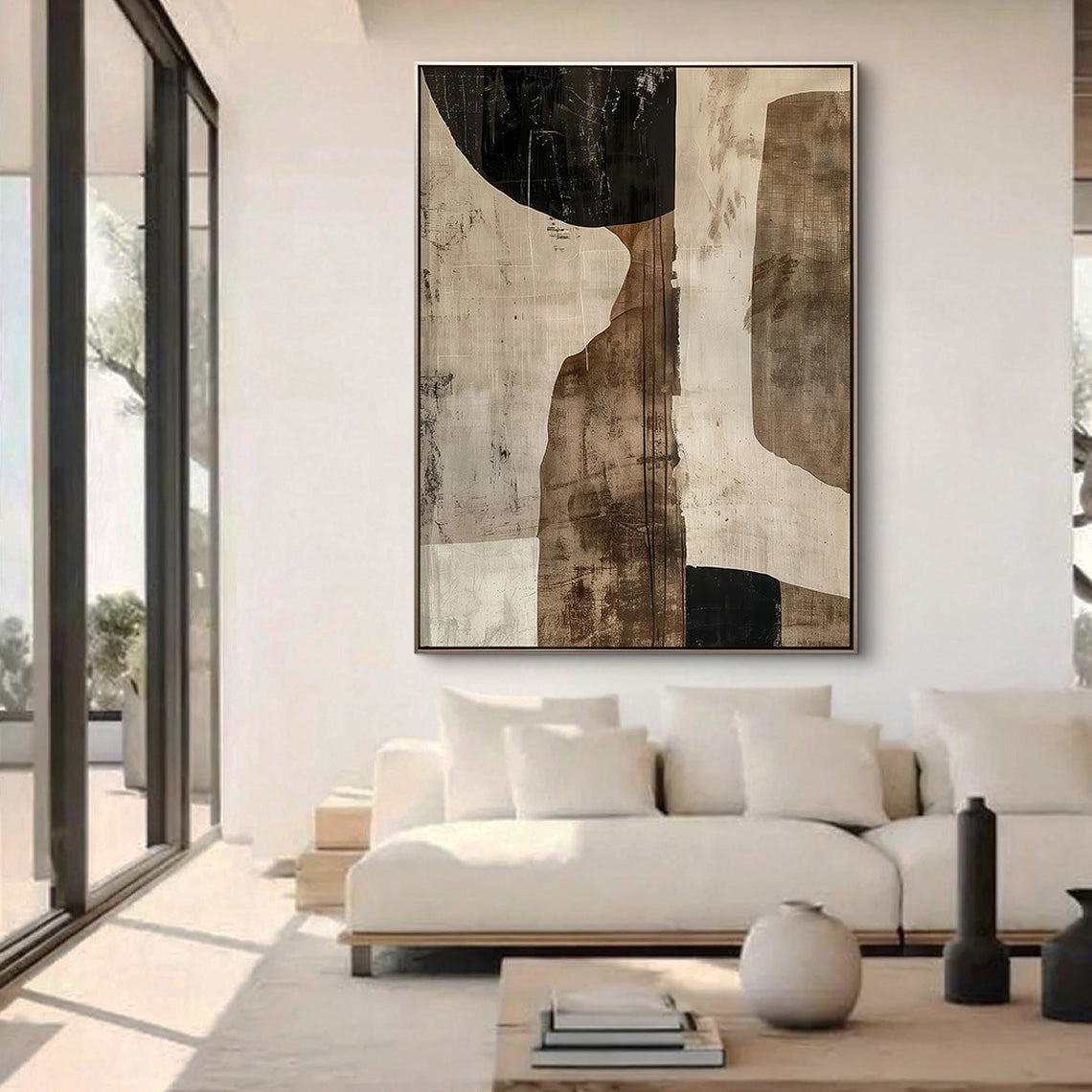Earthen Monolith – Modern Industrial Textured Canvas Wabi-Sabi Painting | Japandi Wabi-Sabi Living Room & Bedroom Art