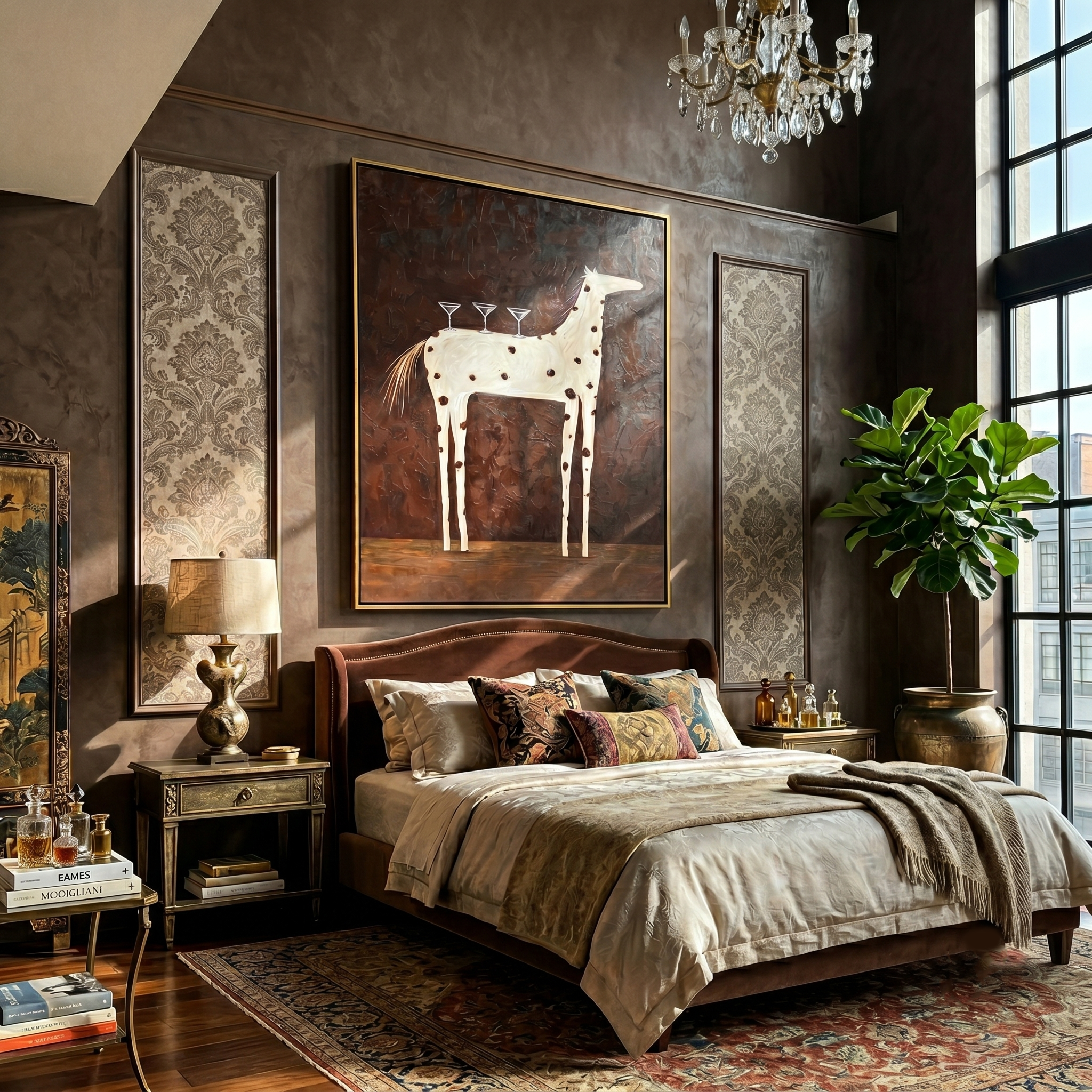 Spirited Balance – Whimsical Equine Martini Painting | Heavy Texture Eclectic Wall Art