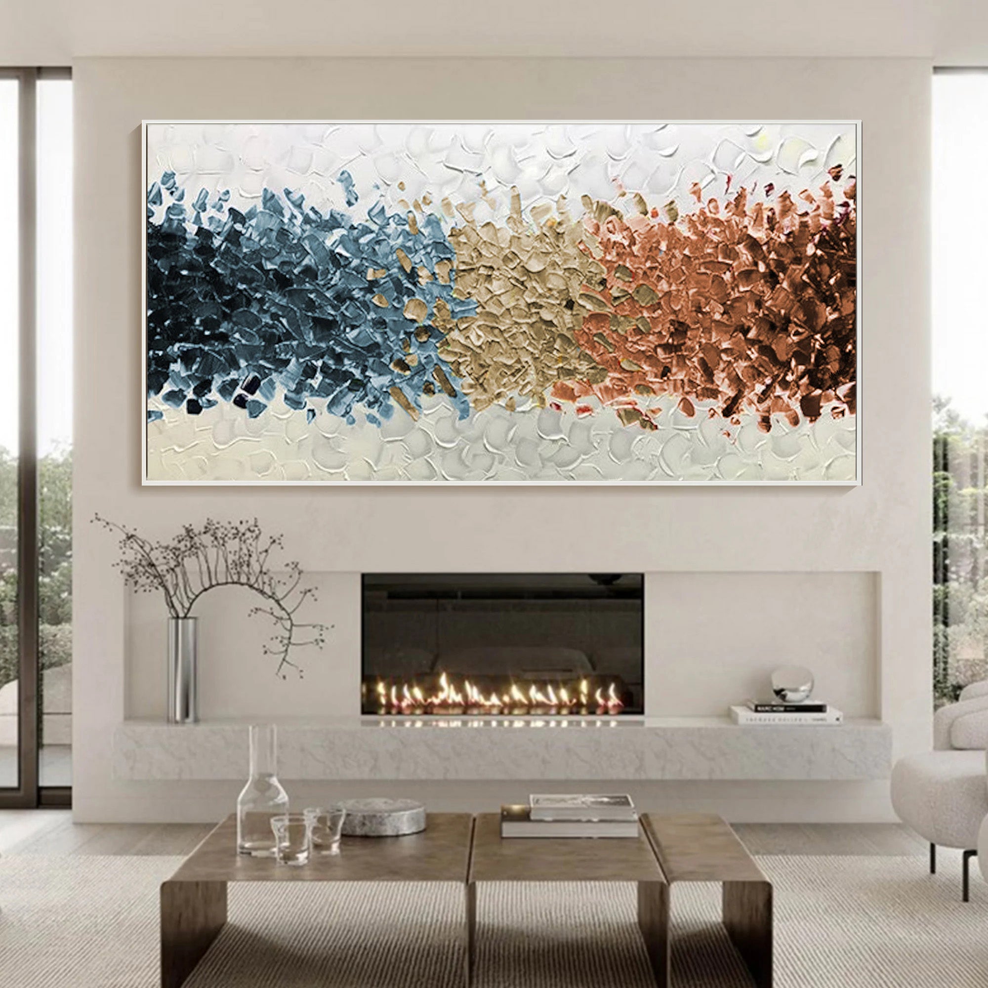 Tricolor Rhythm – Modern Abstract 3D Palette Knife Mixed Media Texture Painting | Modern Abstract Living Room & Office Art