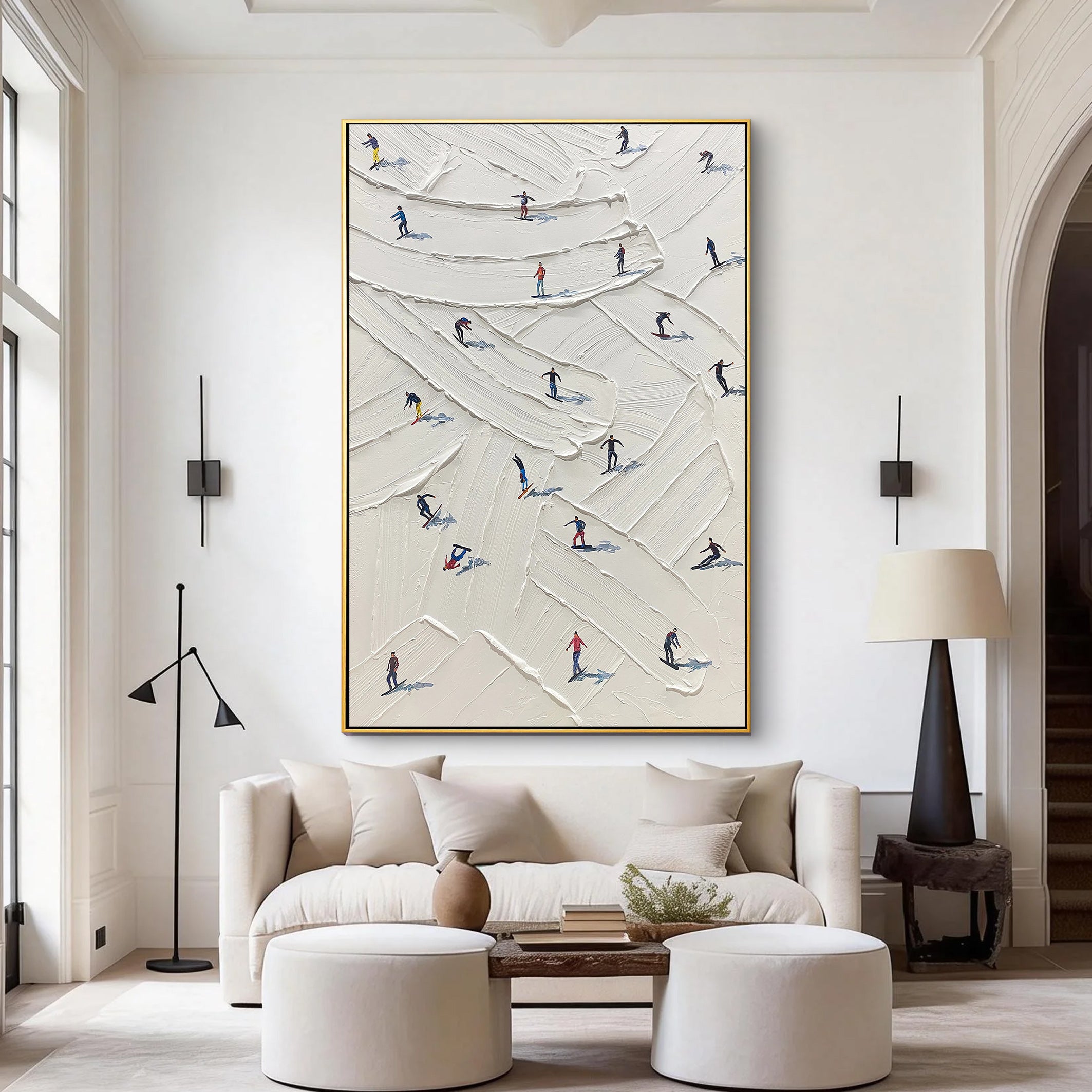 Winter Slope – Hand-Painted Minimalist Skiing Winter Athlete Sport Painting | Contemporary Sport Home Office & Living Room Art