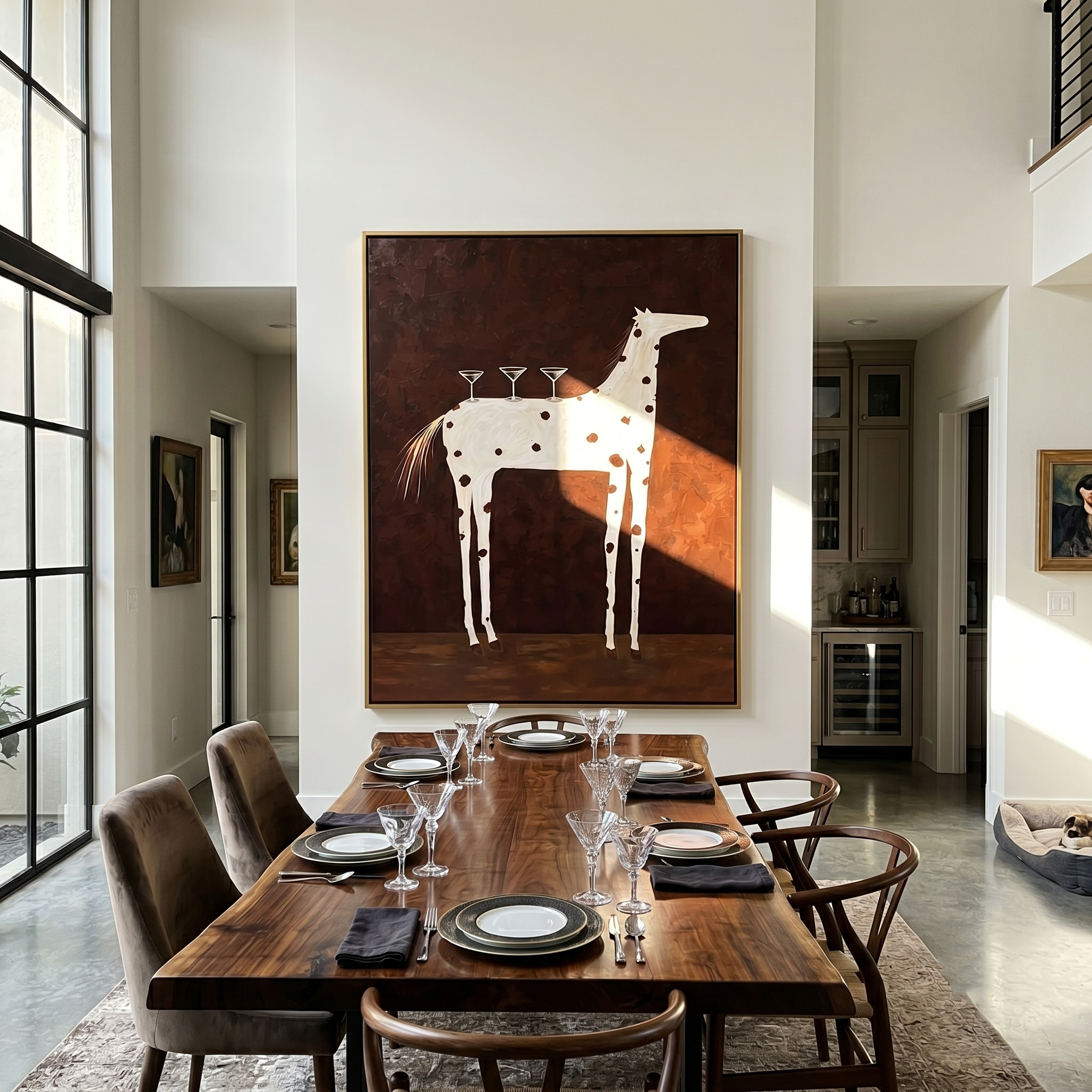 Spirited Balance – Whimsical Equine Martini Painting | Heavy Texture Eclectic Wall Art