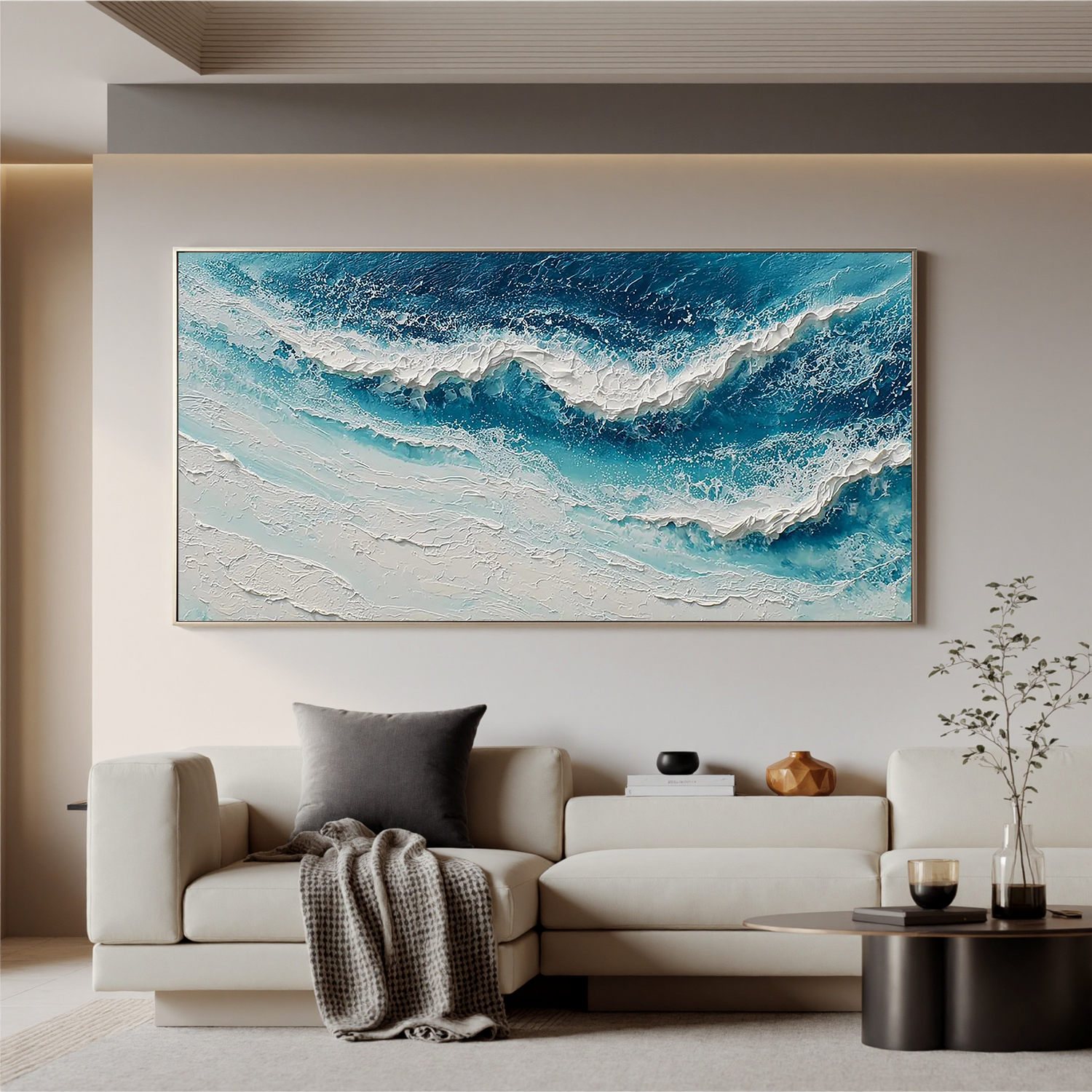 Glacial Surge – Hand-Painted Glacial Blue and White 3D Impasto Palette Knife Texture Painting | Modern Abstract Living Room & Office Art