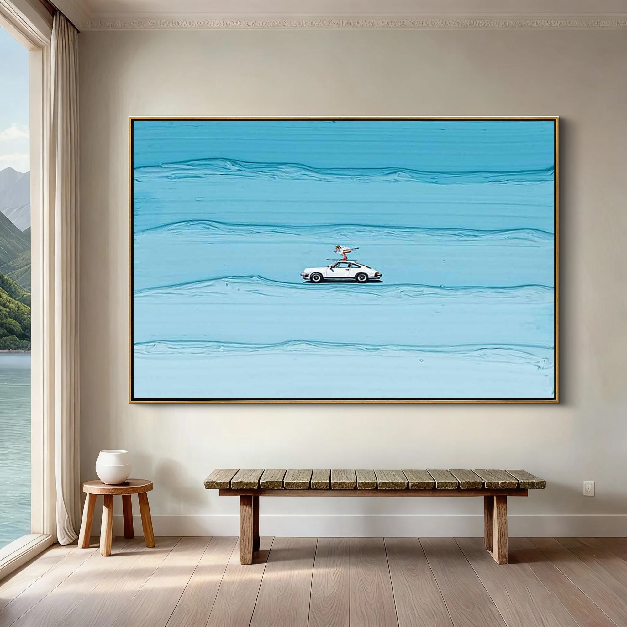 ヘンリー・リバーズ　サーフィン　海　アート Surf Rider – Hand-Painted Creative White Car on Blue Ocean Wave Palett