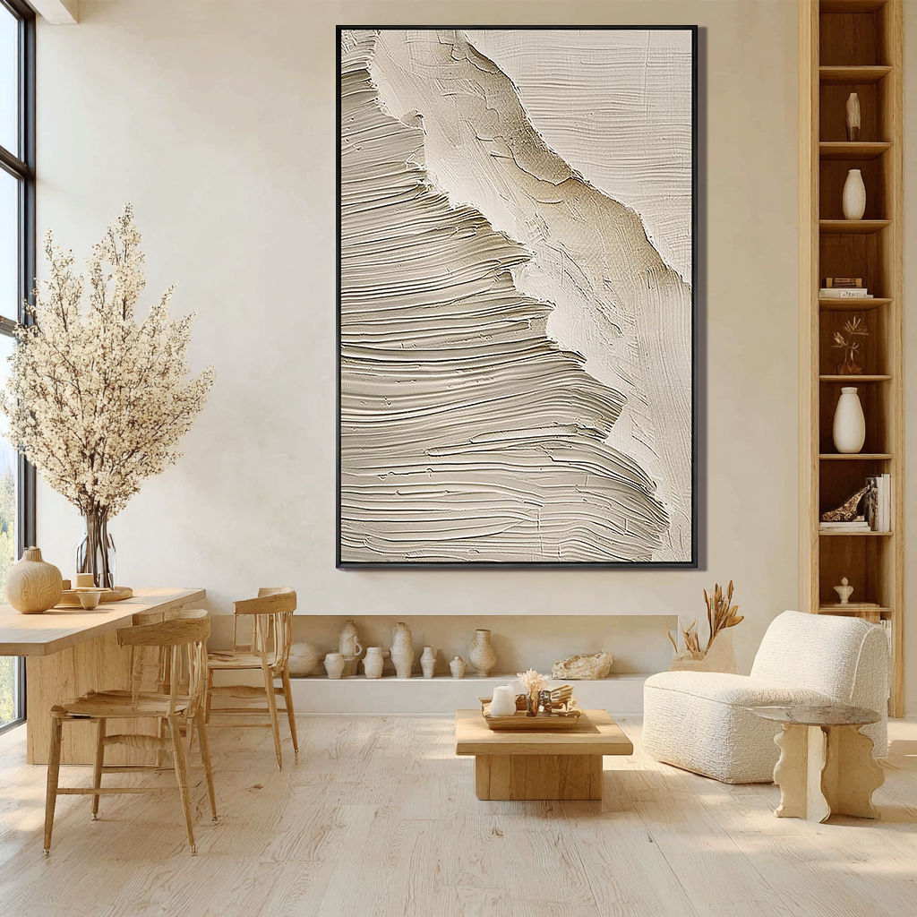 DESERT STRATA: Texture Wall Art, Hand-Painted Neutral Sandstone Plaster Effect Grained Relief Canvas Painting