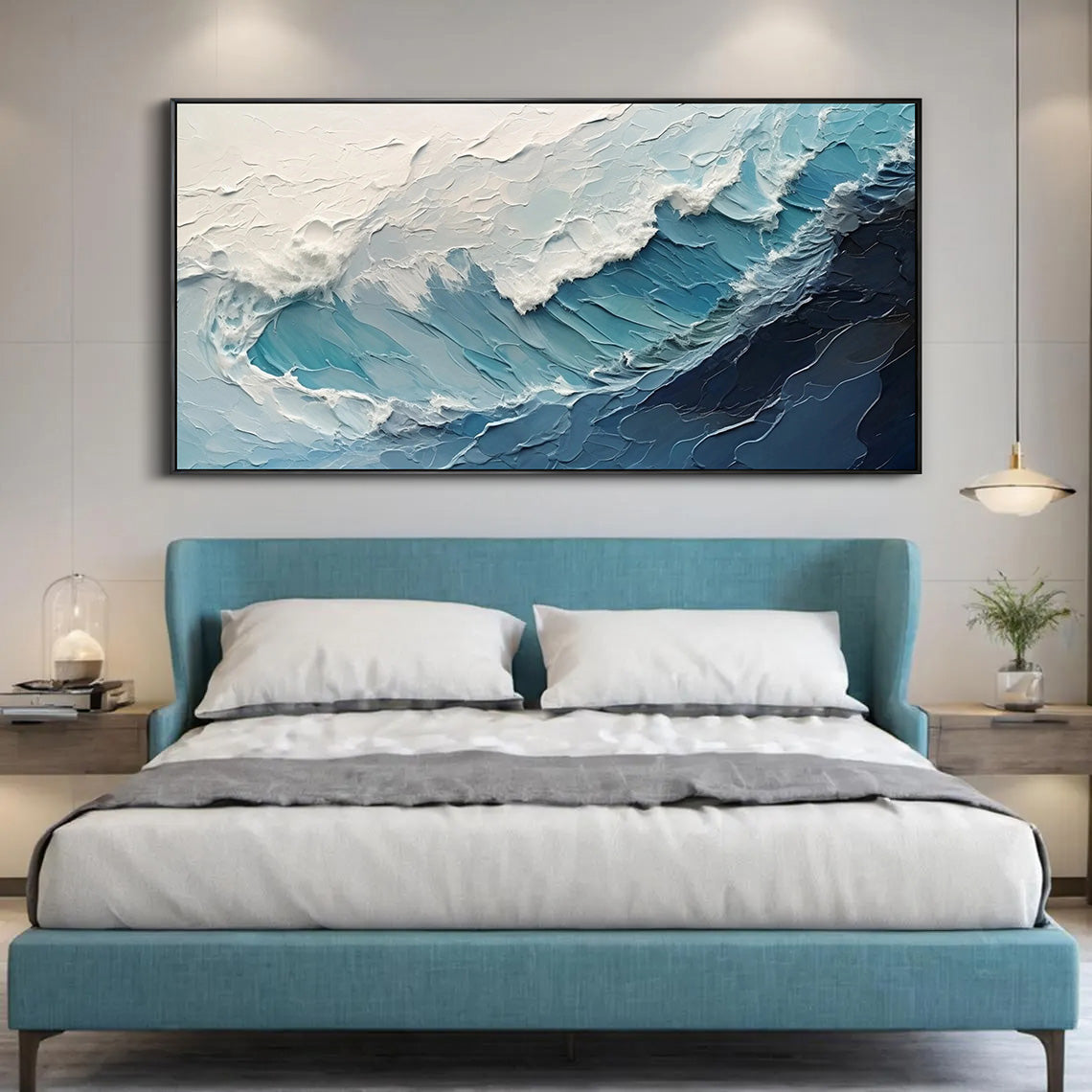 Ocean Surge – Hand-Painted Blue and White Ocean Wave Palette Knife Seascape Painting | Coastal Modern Living Room & Bedroom Art