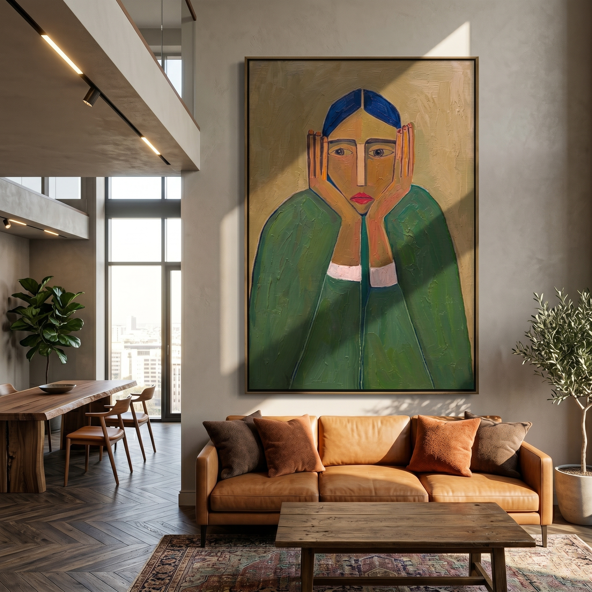 The Silent Gaze – Modern Expressionist Figure Painting | Wabi-Sabi Minimalist Entryway Wall Art