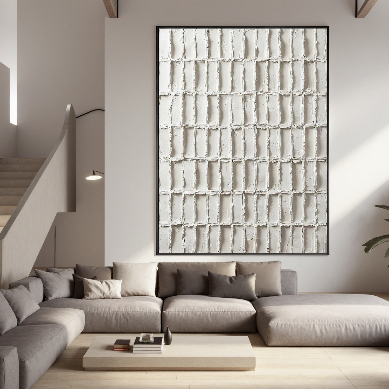 Poetry of Order – Minimalist Textured Grid Painting | Modern Wabi-Sabi Plaster Geometric Entryway Art