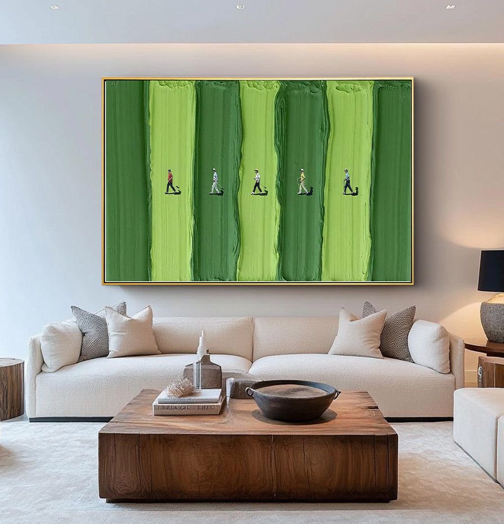 Walking the Green – Modern Golf Fairway Relief Sport Painting | Contemporary Sport Home Office & Living Room Art