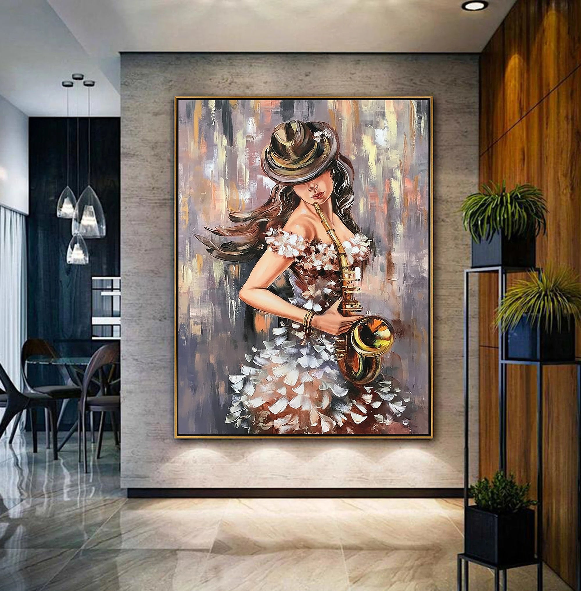 Jazz Rhythm – Palette Knife Portrait Oil Portrait Painting | Contemporary Expressionist Living Room & Office Art