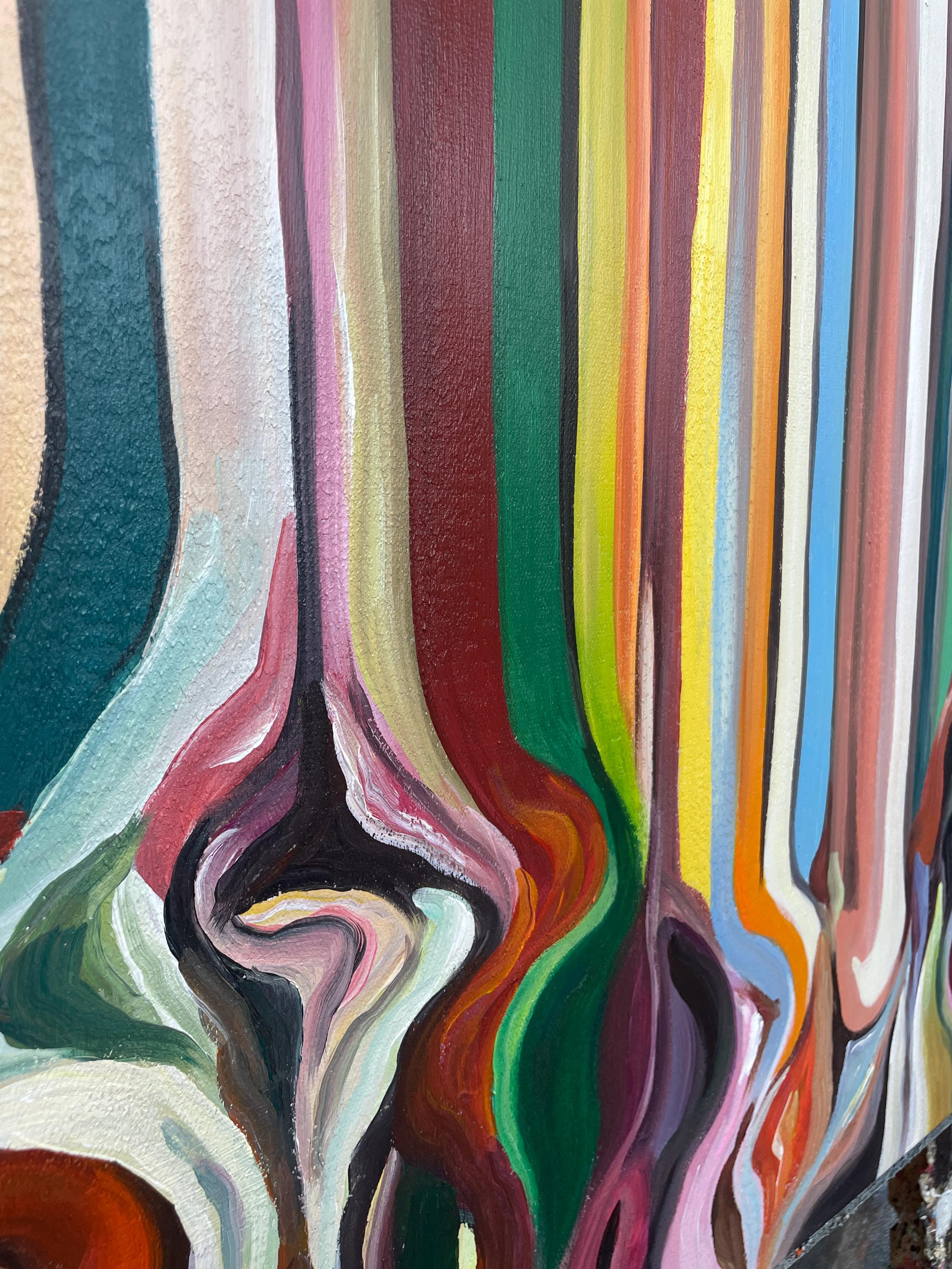 Chromatic Symphony – Modern Abstract Vertical Stripe Fluid Painting | High-End Canvas Living Room Art