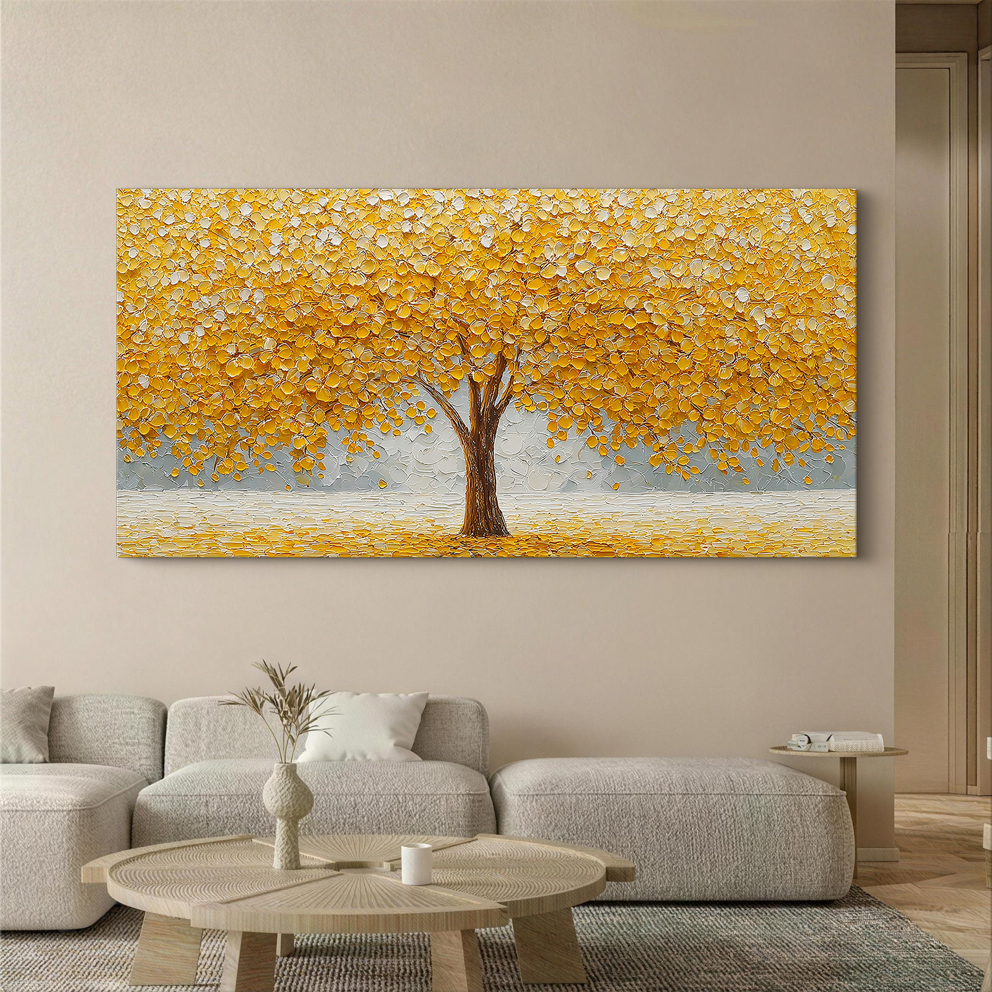 Gilded Opulence – Modern Impasto Golden Money Tree | Minimalist Sculptural Living Room Art