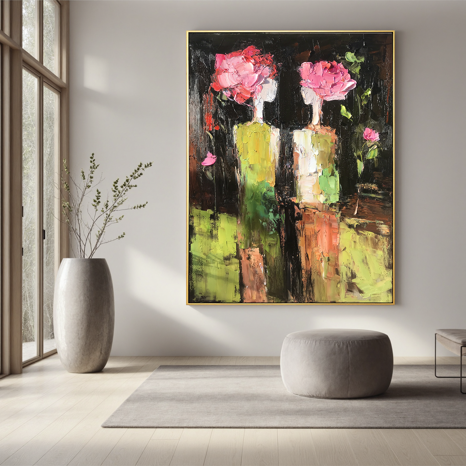 Blooming Muse – Modern Impasto Floral Figurative Painting | Abstract Living Room Art