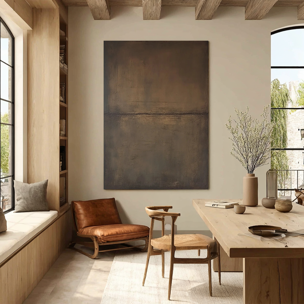 Ancient Earth – Hand-Painted Rusty Bronze Abstract 3D Wabi-Sabi Painting | Japandi Wabi-Sabi Living Room & Bedroom Art