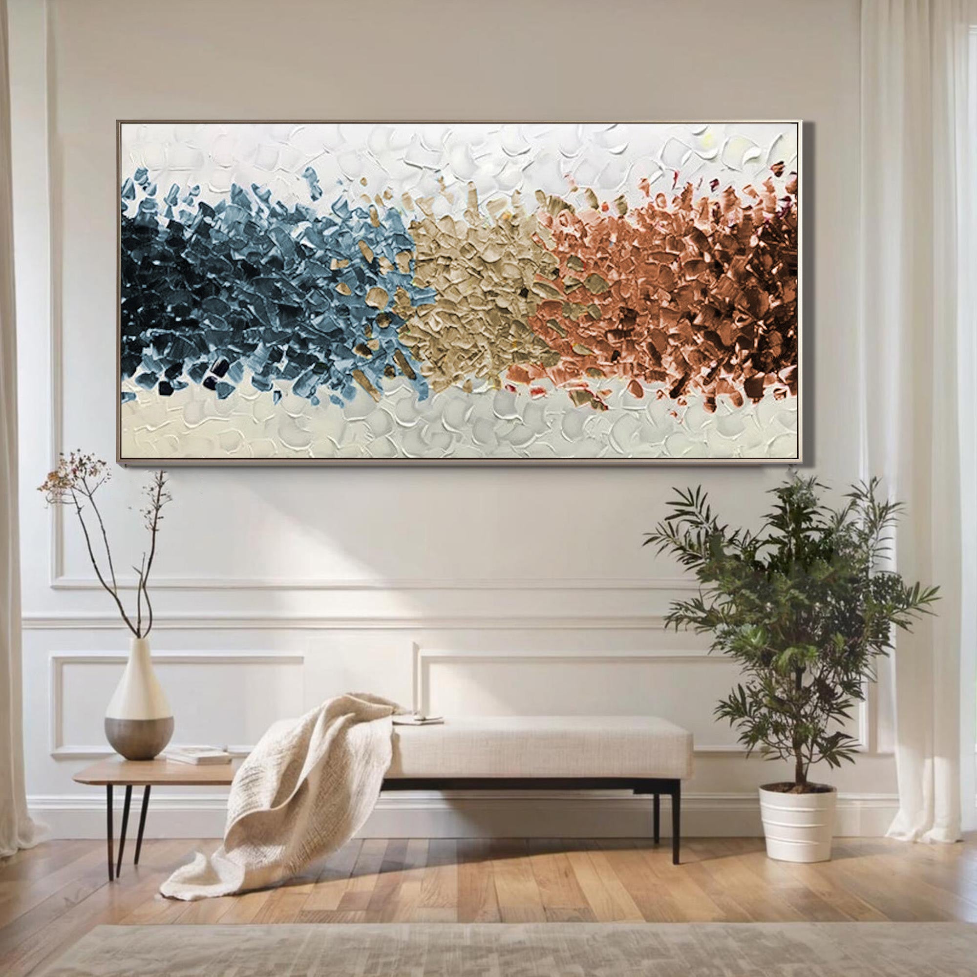 Tricolor Rhythm – Modern Abstract 3D Palette Knife Mixed Media Texture Painting | Modern Abstract Living Room & Office Art