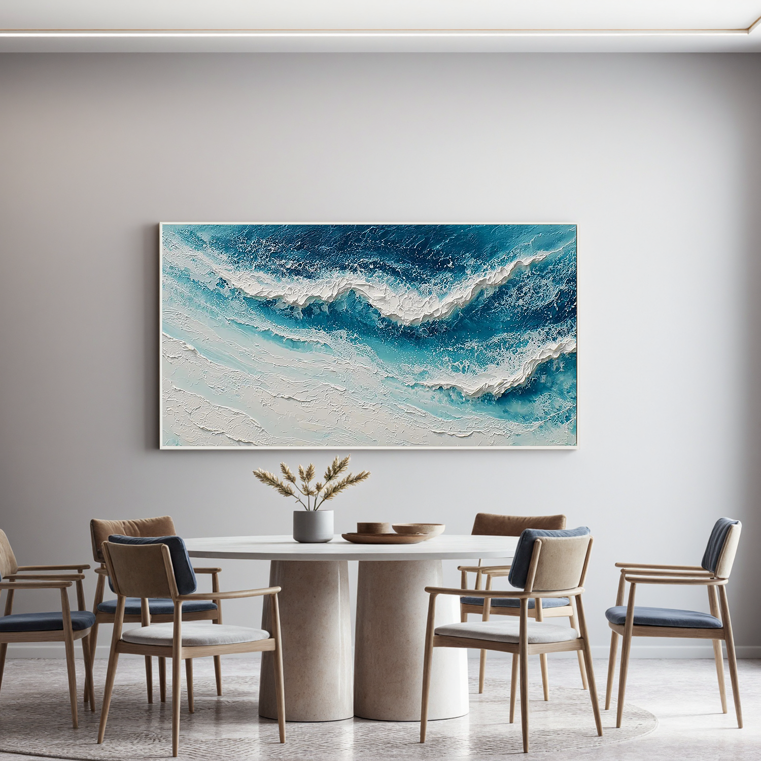 Glacial Surge – Hand-Painted Glacial Blue and White 3D Impasto Palette Knife Texture Painting | Modern Abstract Living Room & Office Art