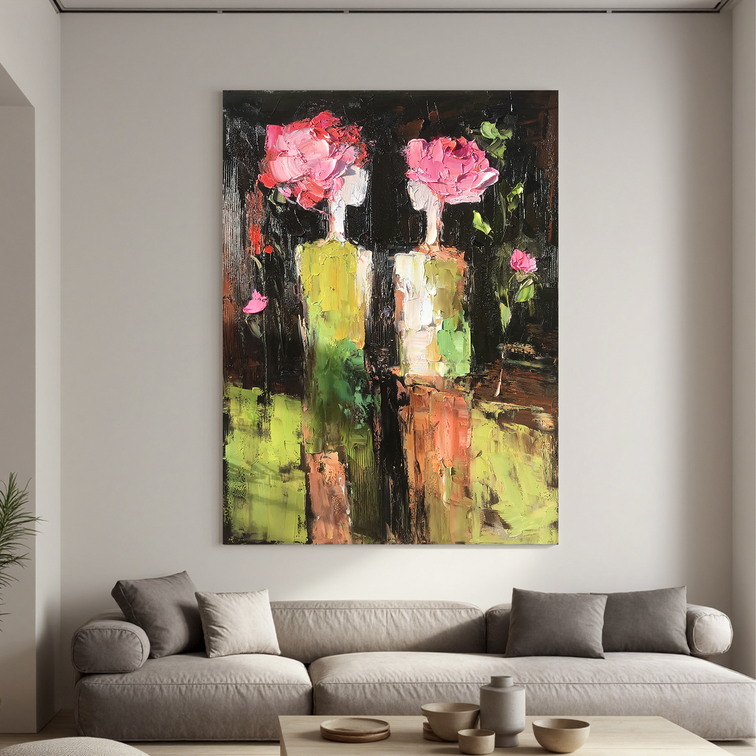 Blooming Muse – Modern Impasto Floral Figurative Painting | Abstract Living Room Art