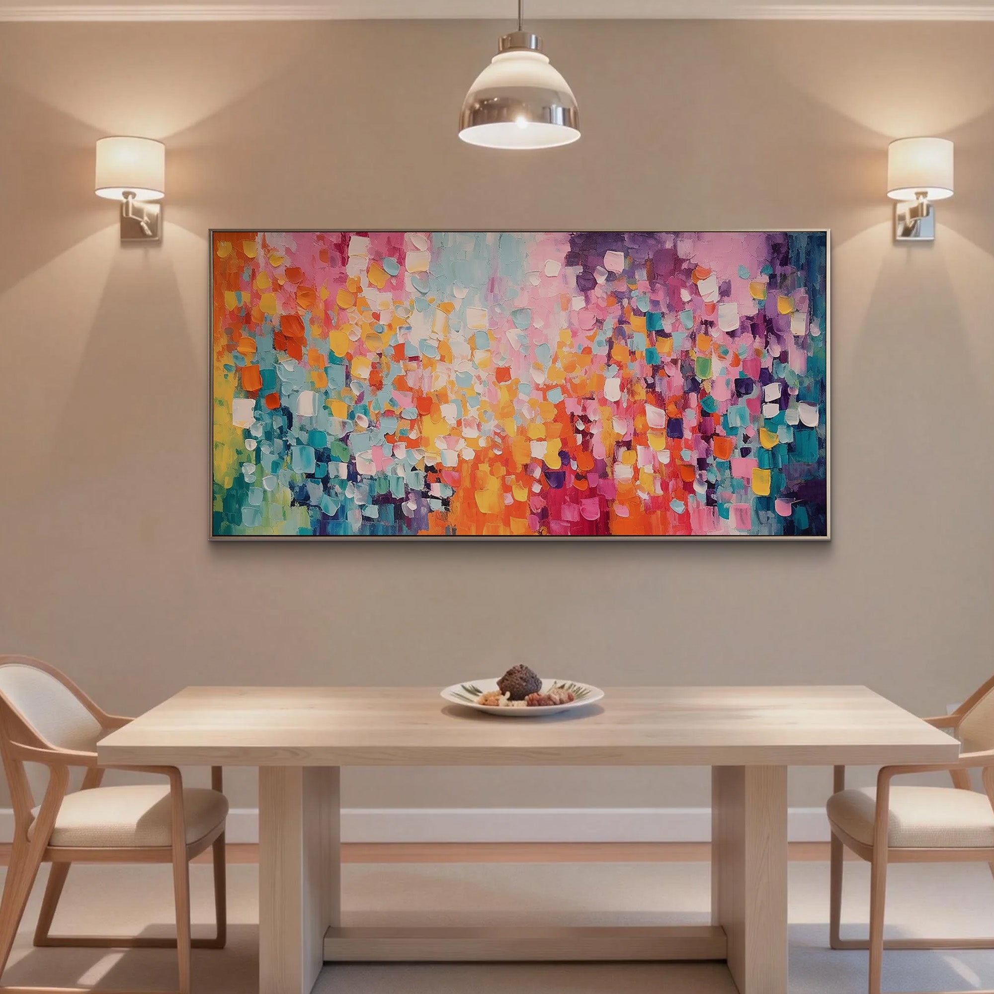 Prism Flow – Hand-Painted Multicolored Palette Knife Mosaic Style Heavy Texture Oil Abstract Painting | Bold Abstract Palette Knife Living Room Art