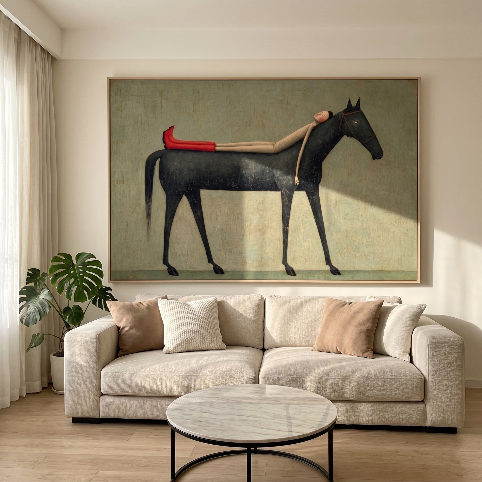 Dreamy Companion – Modern Whimsical Canvas Art | Minimalist Surrealism Living Room Art