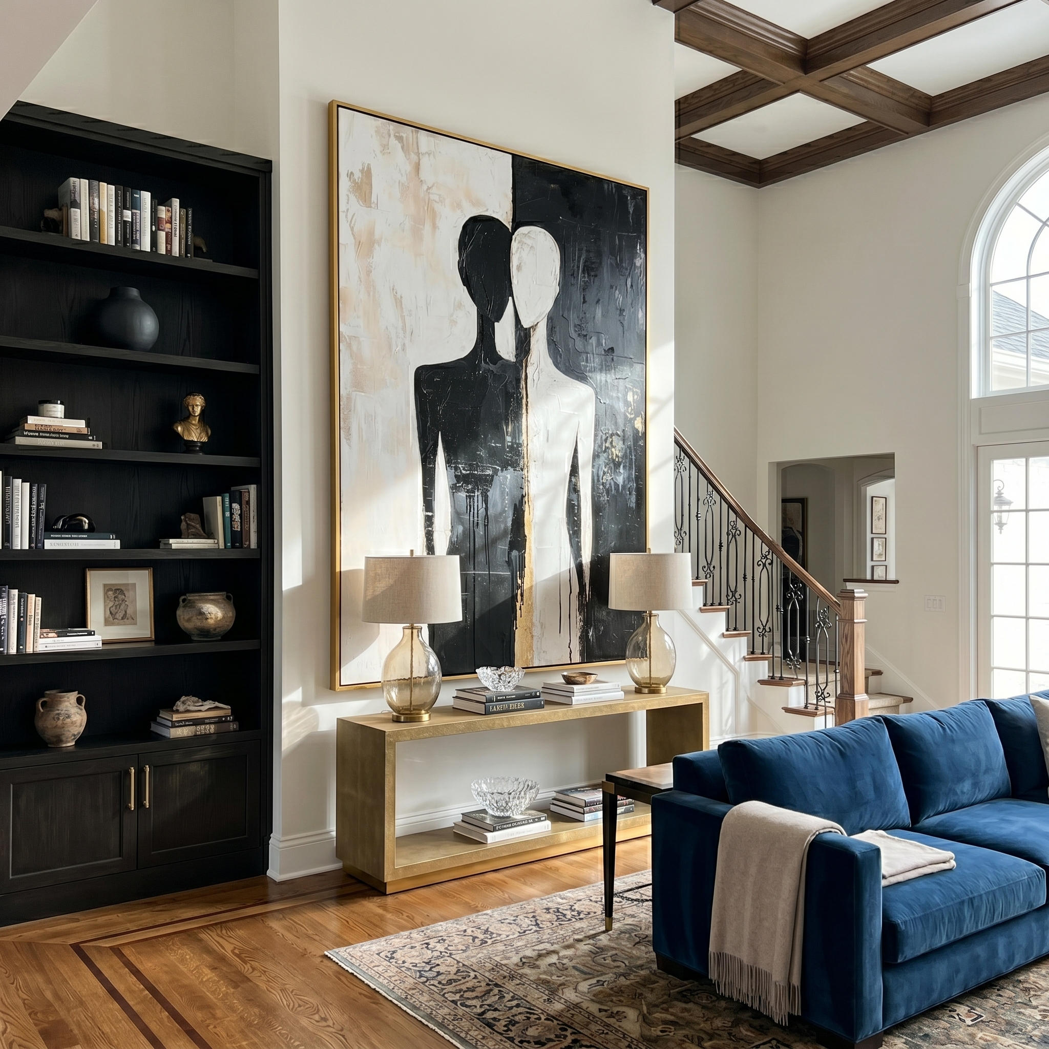 Dual Souls – Minimalist Black & White Abstract Figures Art | Modern Luxury Living Room Art