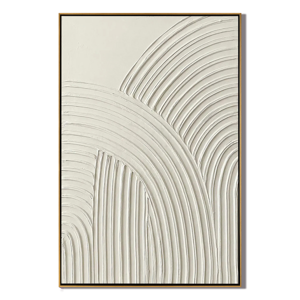 Sacred Arches – Minimalist Cream White Arch Textured Painting | Modern Geometric Plaster Hallway Art