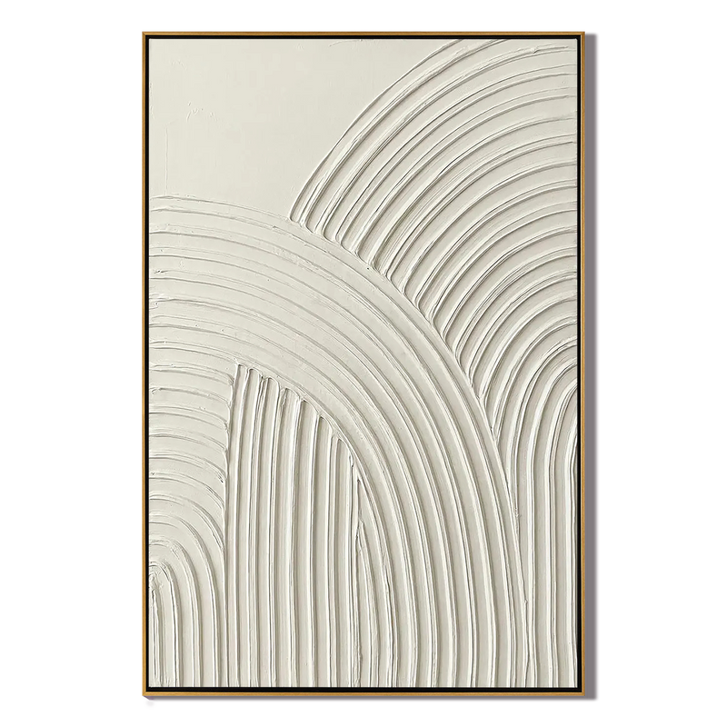 Sacred Arches – Minimalist Cream White Arch Textured Painting | Modern Geometric Plaster Hallway Art