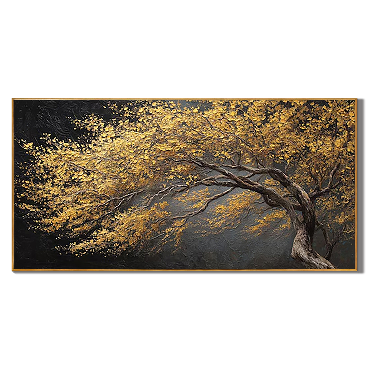 GILDED HORIZON: Panoramic 3D Heavy Texture Tree Wall Art, Luxury Gold Leaf Abstract Painting