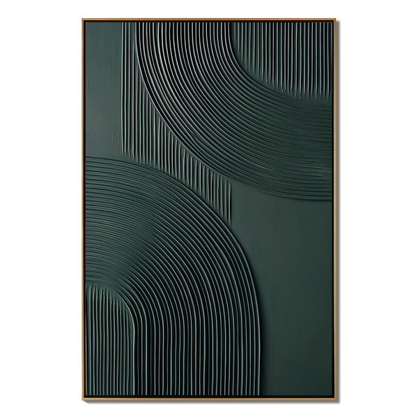 Forest Whispers – Mid-Century Modern Deep Green Textured Painting | Geometric Ribbed Plaster Hallway Art