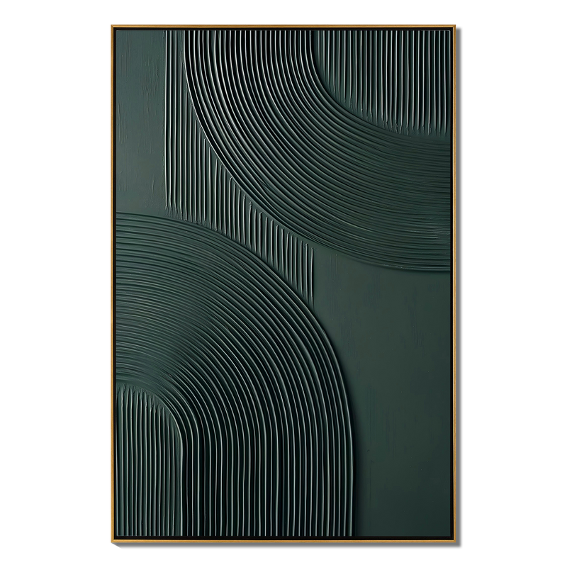 Forest Whispers – Mid-Century Modern Deep Green Textured Painting | Geometric Ribbed Plaster Hallway Art